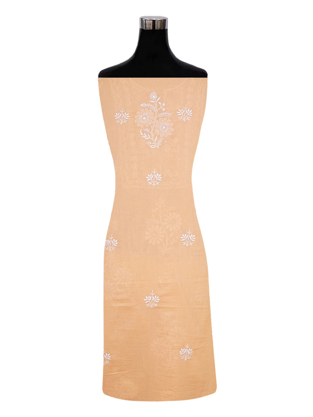 Ada Hand Embroidered Creamy Peach Cotton Lucknowi Chikankari Unstitched Suit Piece 01A639260
