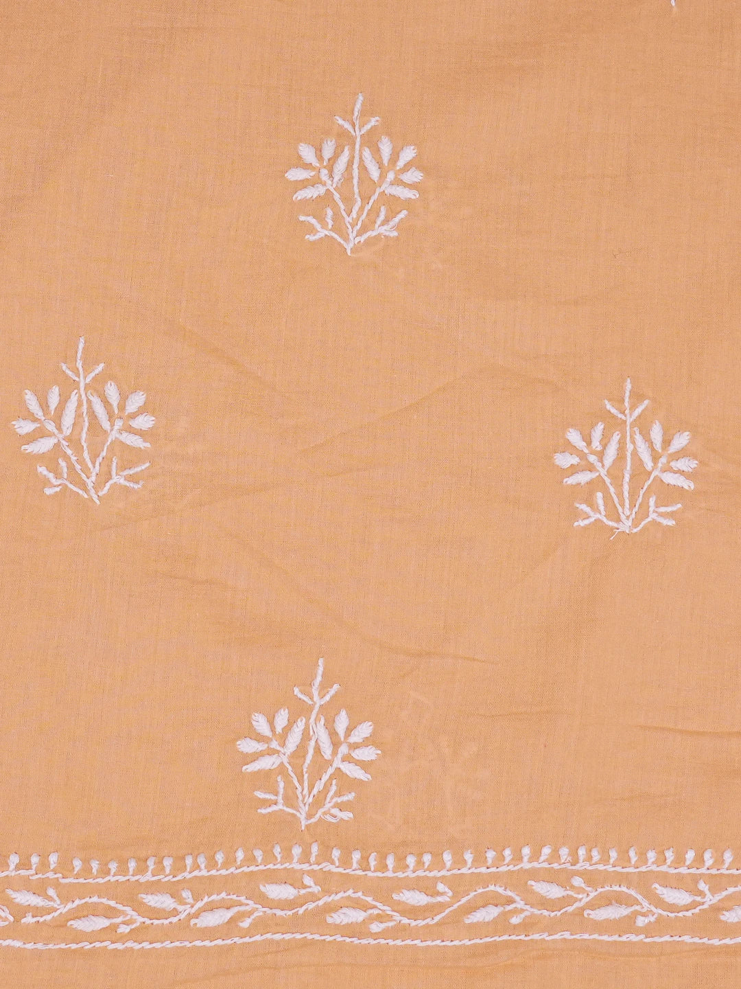 Ada Hand Embroidered Creamy Peach Cotton Lucknowi Chikankari Unstitched Suit Piece 01A639260