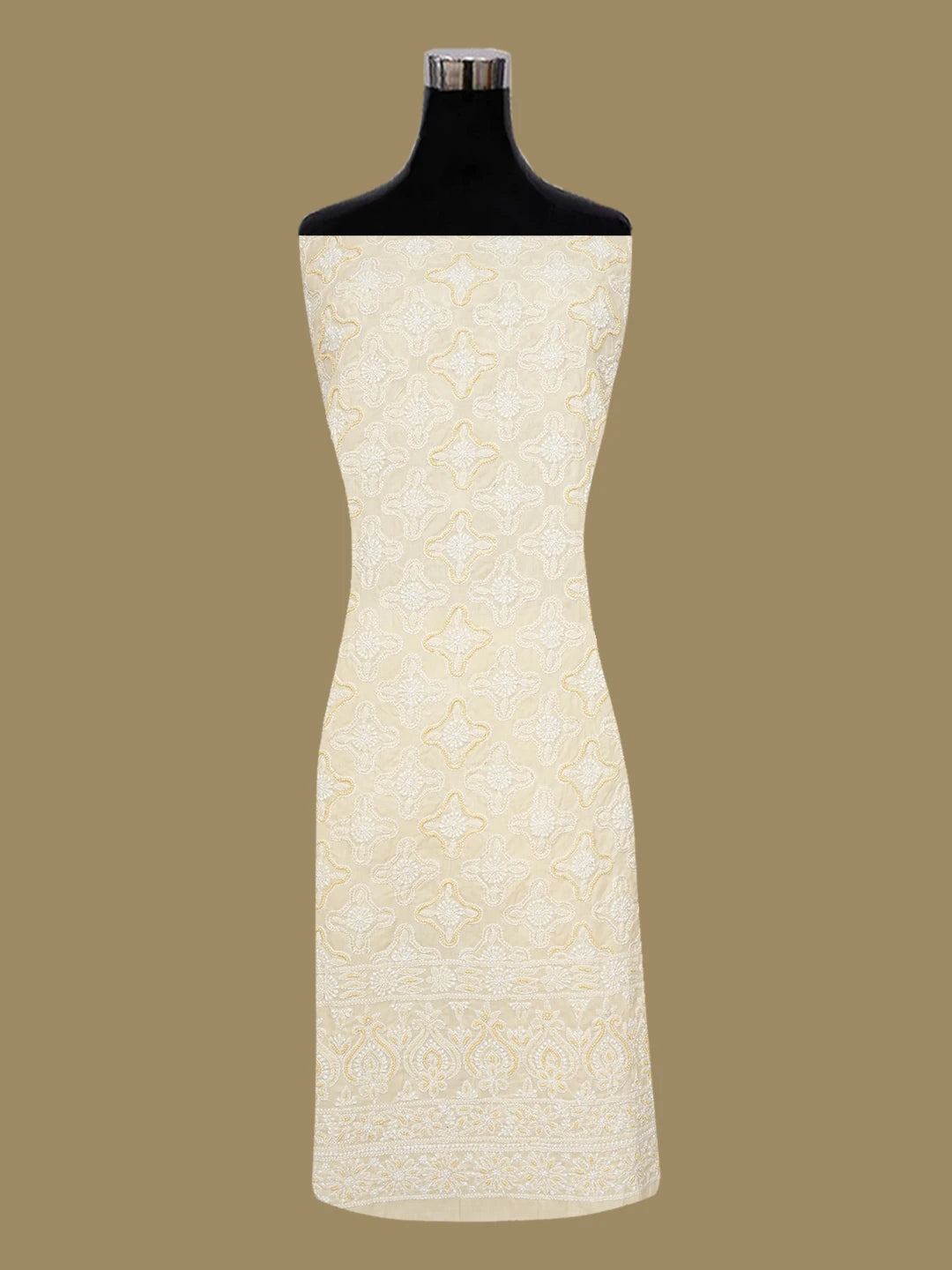 Ada Hand Embroidered Beige Cotton Lucknowi Chikankari Unstitched Suit Piece With Cutdana Work 01A622191