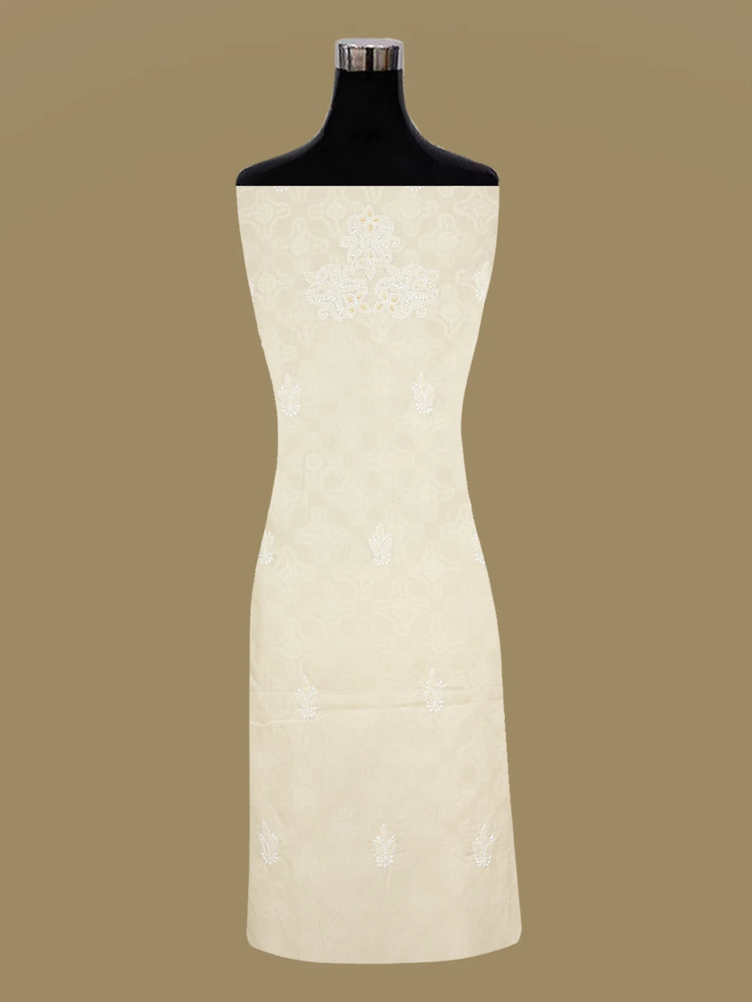 Ada Hand Embroidered Beige Cotton Lucknowi Chikankari Unstitched Suit Piece With Cutdana Work 01A622191
