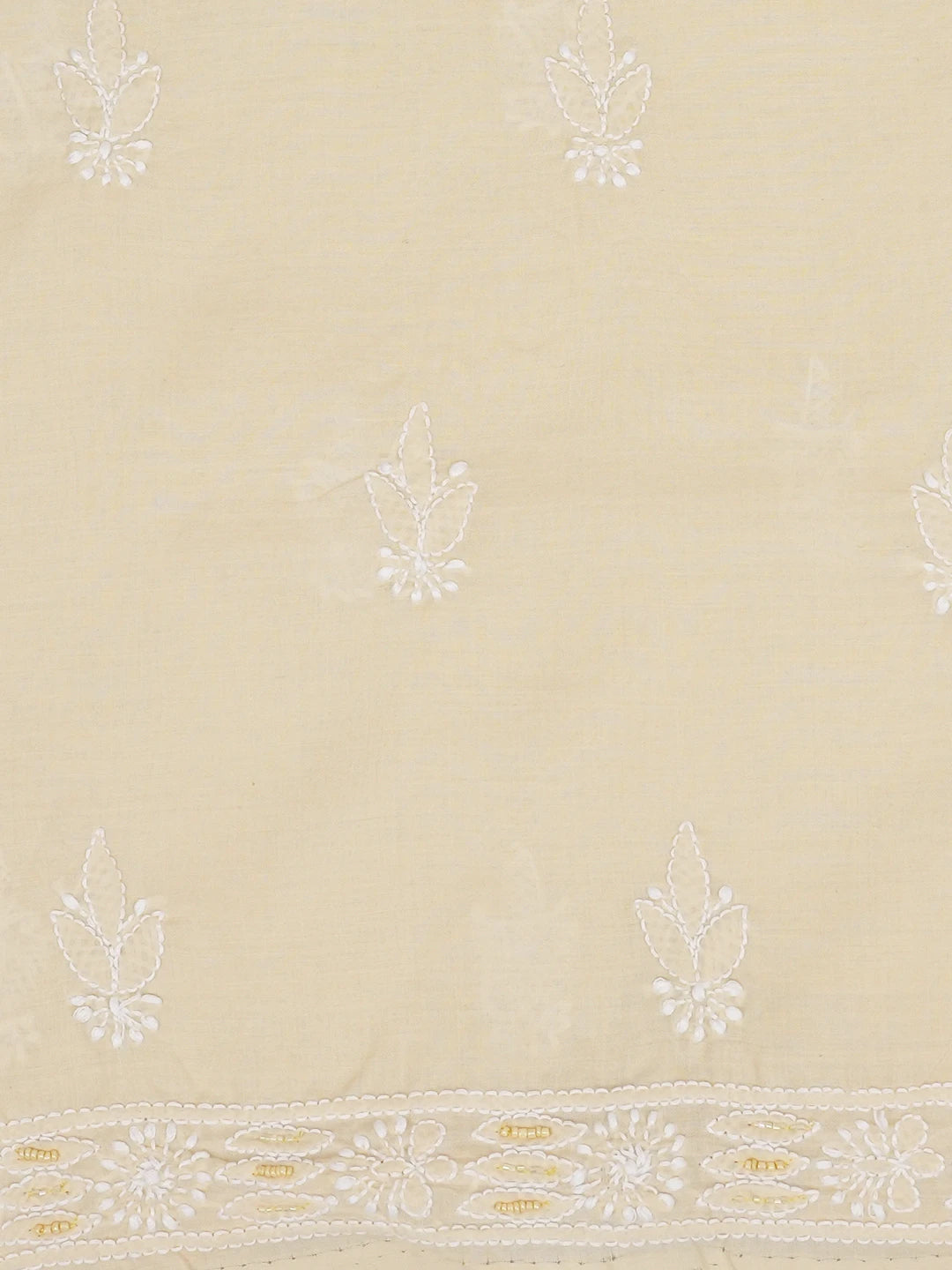 Ada Hand Embroidered Beige Cotton Lucknowi Chikankari Unstitched Suit Piece With Cutdana Work 01A622191