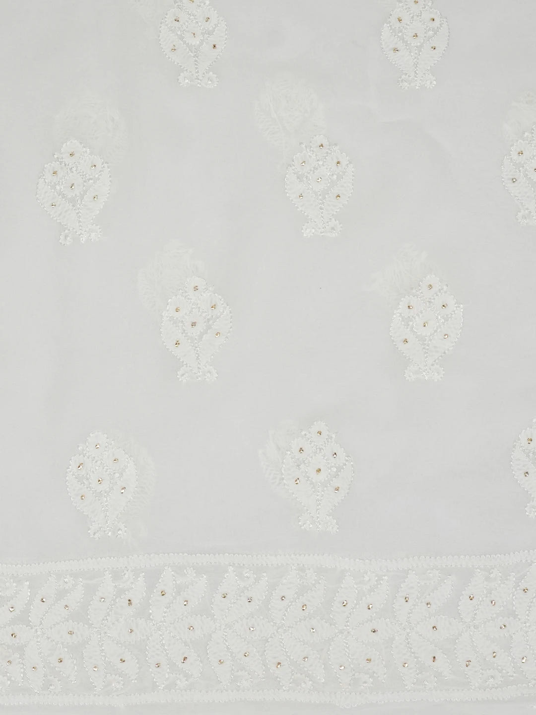 Ada Hand Embroidered White Viscose Georgette Lucknowi Chikankari Unstitched Kurta Dupatta Set With Muqaish Work 01A639600