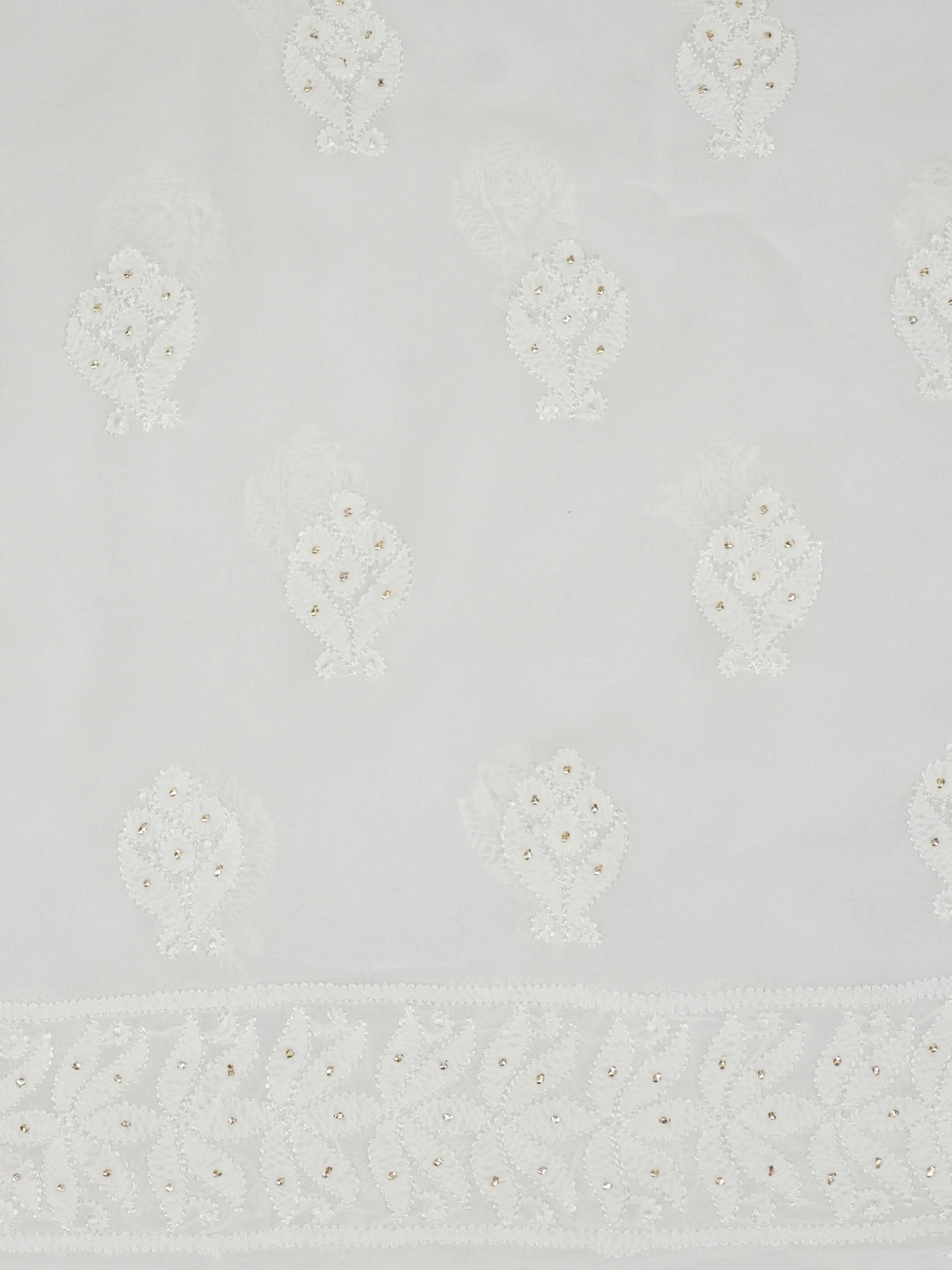 Ada Hand Embroidered White Viscose Georgette Lucknowi Chikankari Unstitched Kurta Dupatta Set With Muqaish Work 01A639600