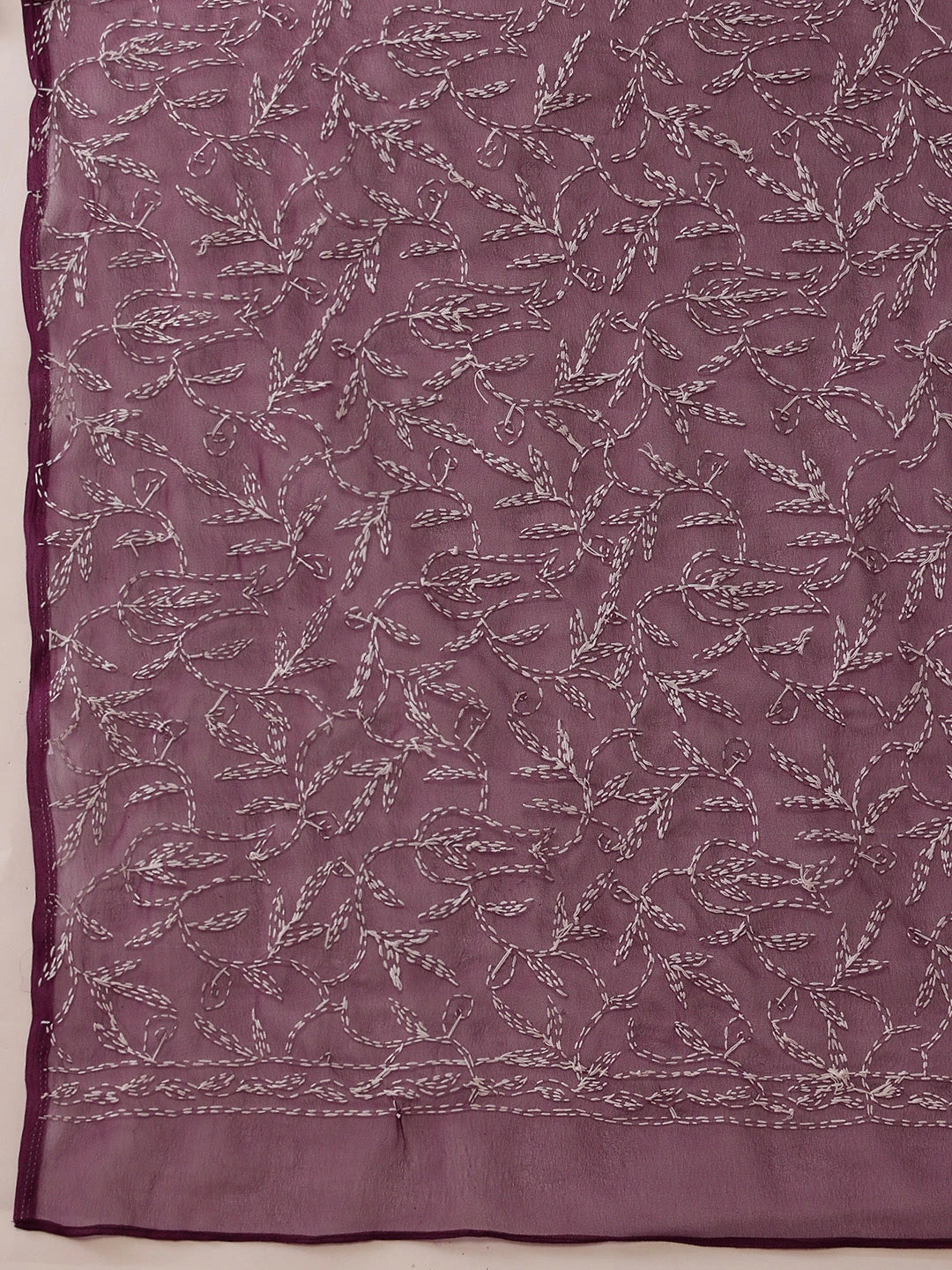 Ada Hand Embroidered Wine Georgette Lucknowi Chikan Saree with Blouse A311381