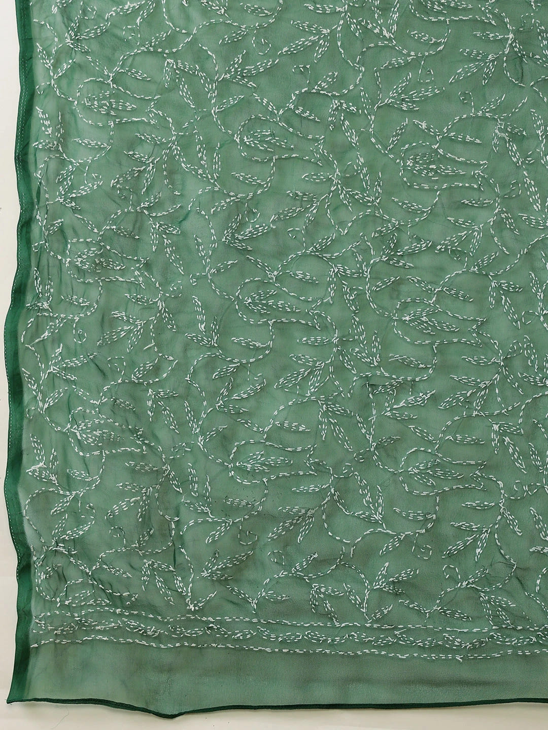 Ada Hand Embroidered Bottle Green Georgette Lucknowi Chikankari Saree With Blouse A311380