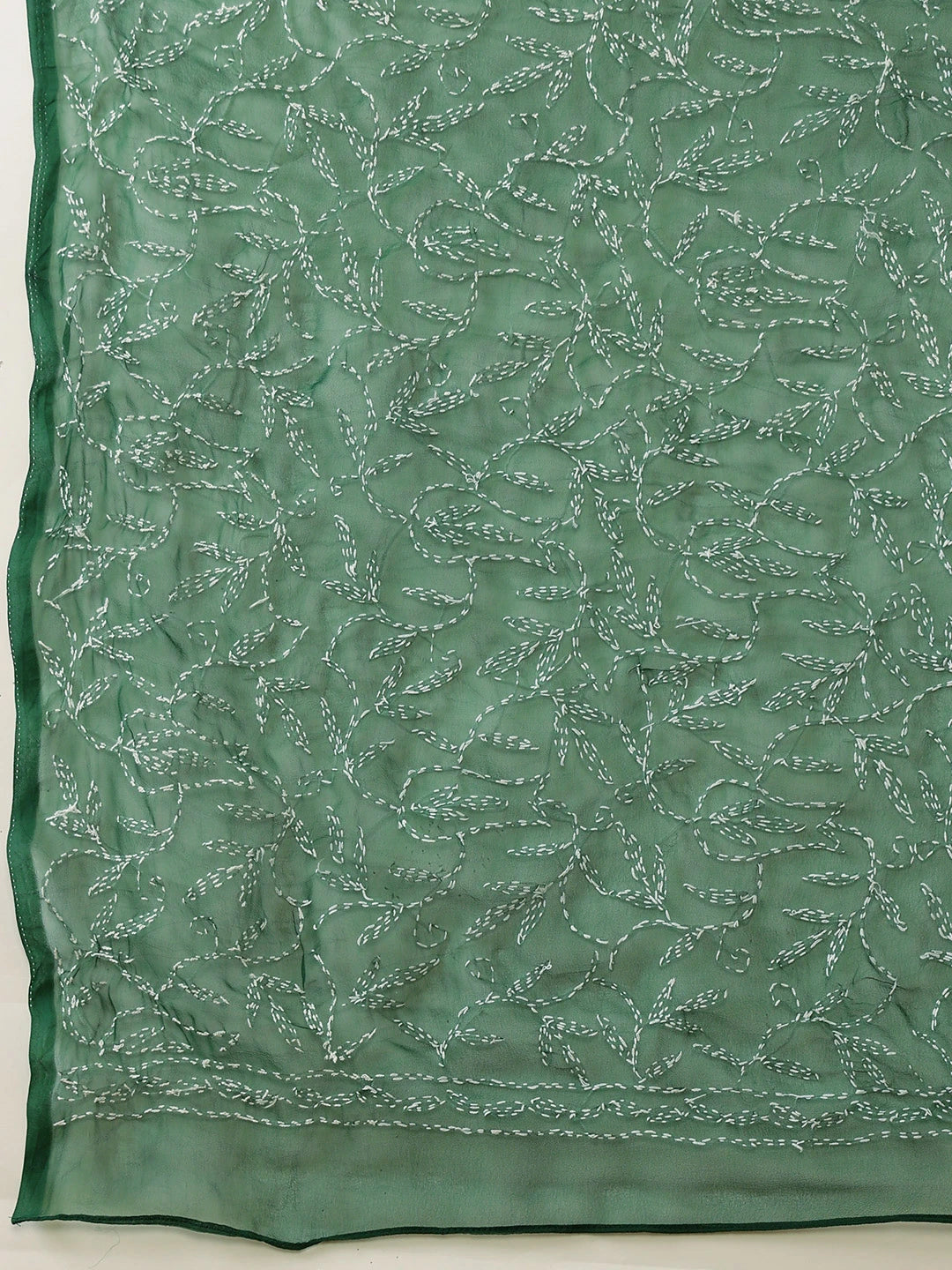 Ada Hand Embroidered Bottle Green Georgette Lucknowi Chikankari Saree With Blouse A311380