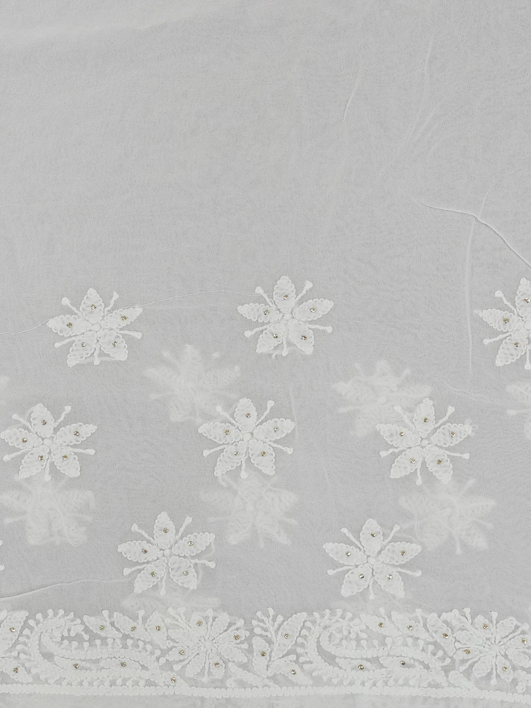 Ada Hand Embroidered Dove White Viscose Georgette Lucknowi Chikankari Saree/Blouse with Muqaish Work 01A627605