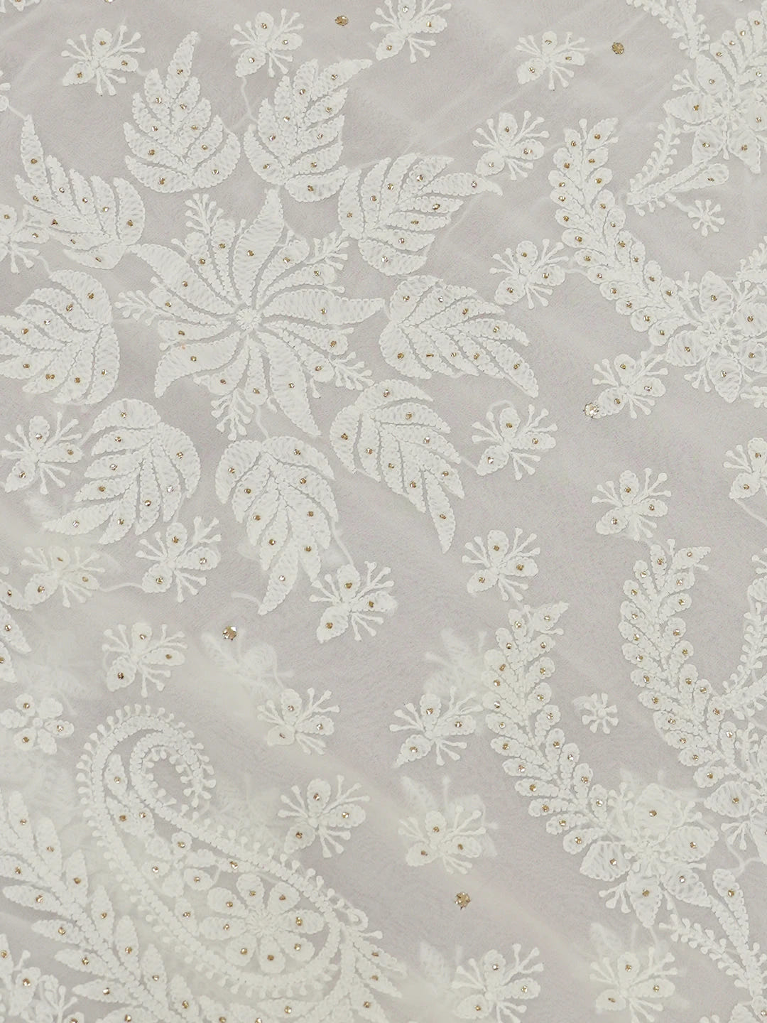 Ada Hand Embroidered Dove White Viscose Georgette Lucknowi Chikankari Saree/Blouse with Muqaish Work 01A627605