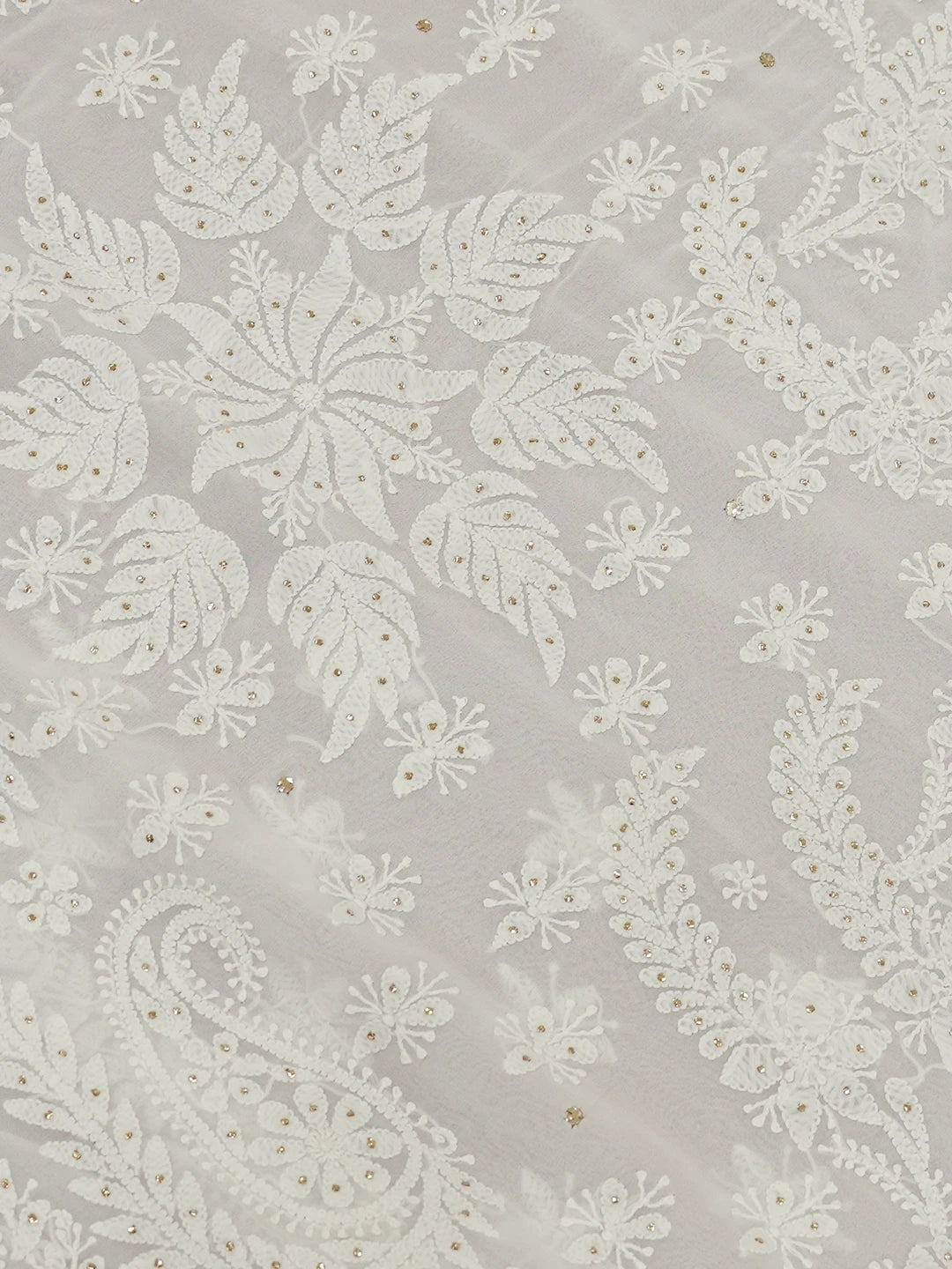 Ada Hand Embroidered Dove White Viscose Georgette Lucknowi Chikankari Saree/Blouse with Muqaish Work 01A627605