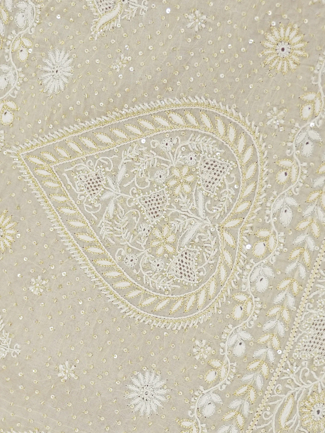 Ada Hand Embroidered Fawn Organza Lucknowi Chikankari Saree / Blouse with Cutdana & Sequinned Work 01A628019