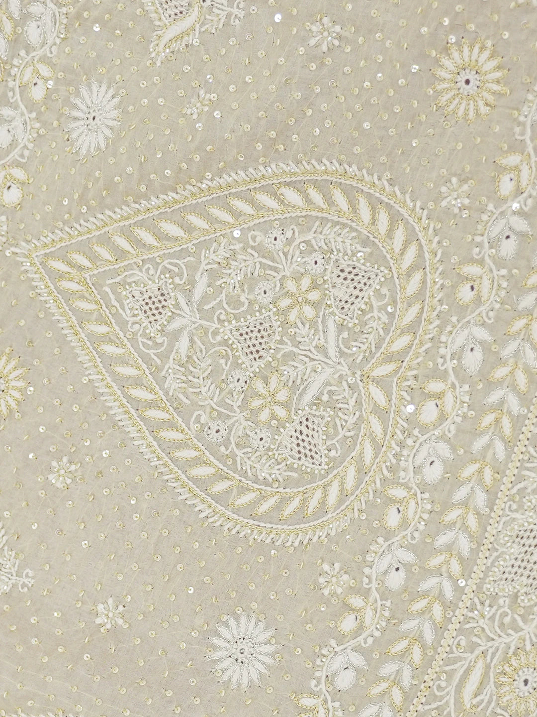 Ada Hand Embroidered Fawn Organza Lucknowi Chikankari Saree / Blouse with Cutdana & Sequinned Work 01A628019