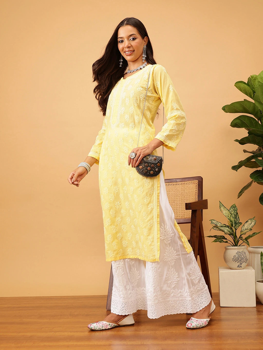 Ada Hand Embroidered White Modal Lucknowi Chikankari Palazzo A711189