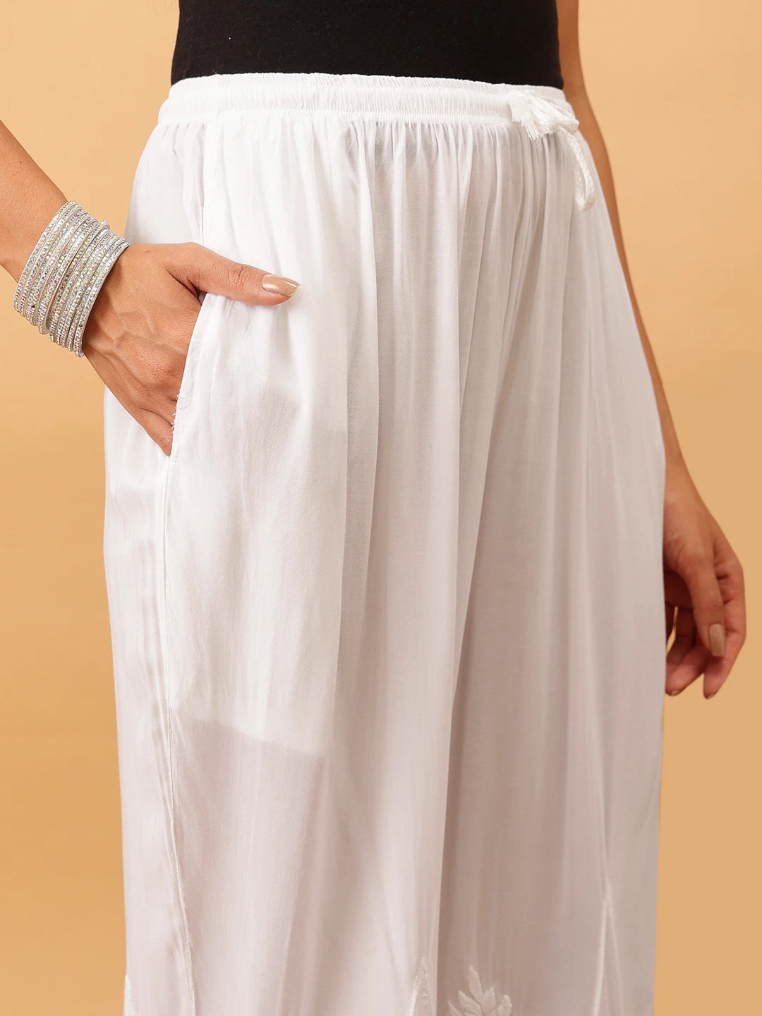 Ada Hand Embroidered White Modal Lucknowi Chikankari Palazzo A711189