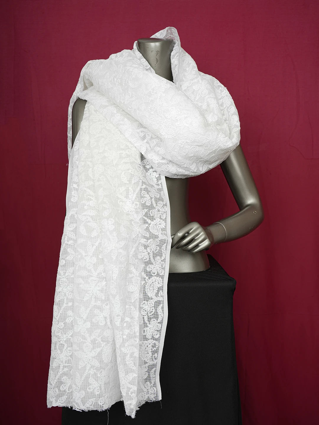 Ada Hand Embroidered White Kota Lucknowi Chikankari Dupatta 01A613753