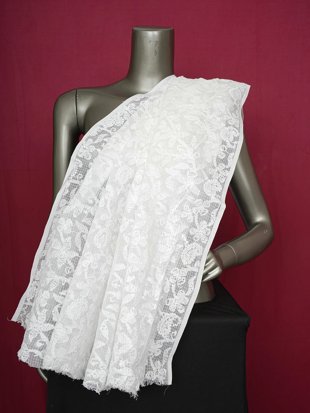 Ada Hand Embroidered White Kota Lucknowi Chikankari Dupatta 01A613753