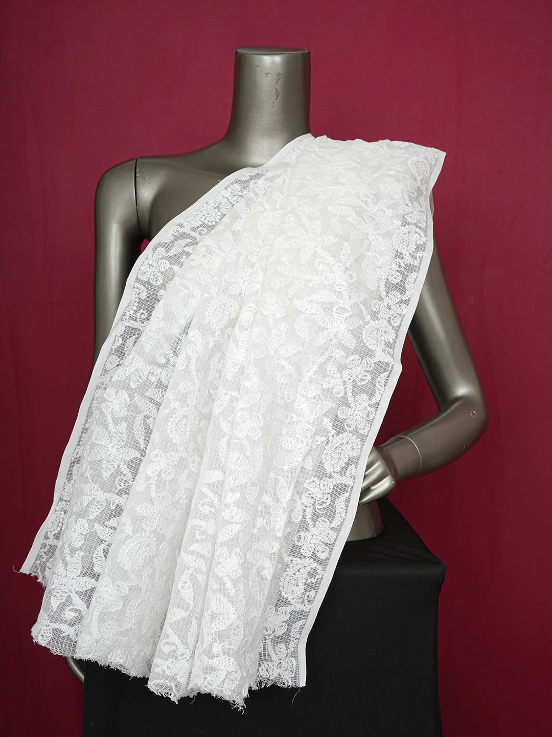 Ada Hand Embroidered White Kota Lucknowi Chikankari Dupatta 01A613753