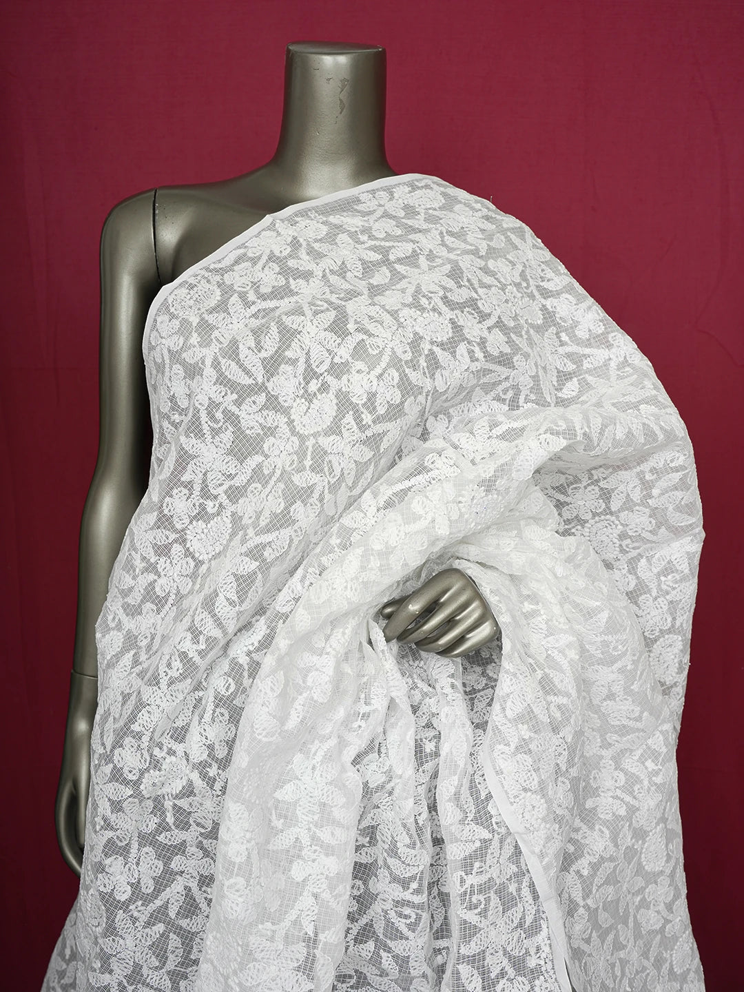 Ada Hand Embroidered White Kota Lucknowi Chikankari Dupatta 01A613753
