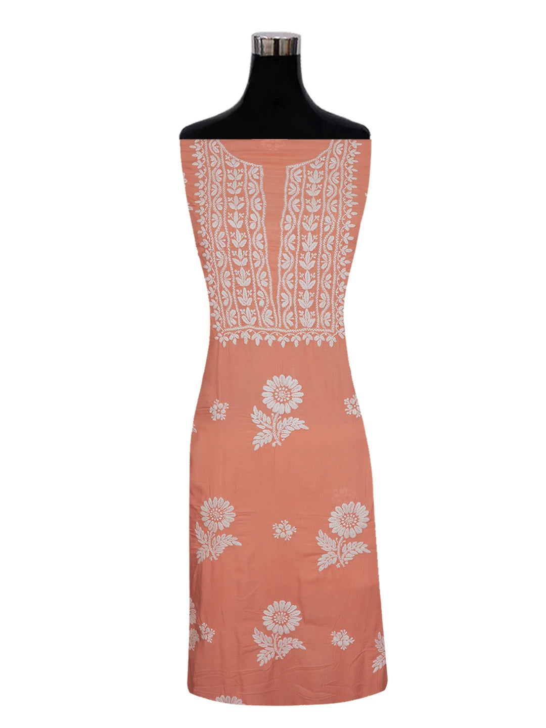 Ada Hand Embroidered Peach Modal Lucknowi Chikankari Unstitched Kurta Piece 01A599817
