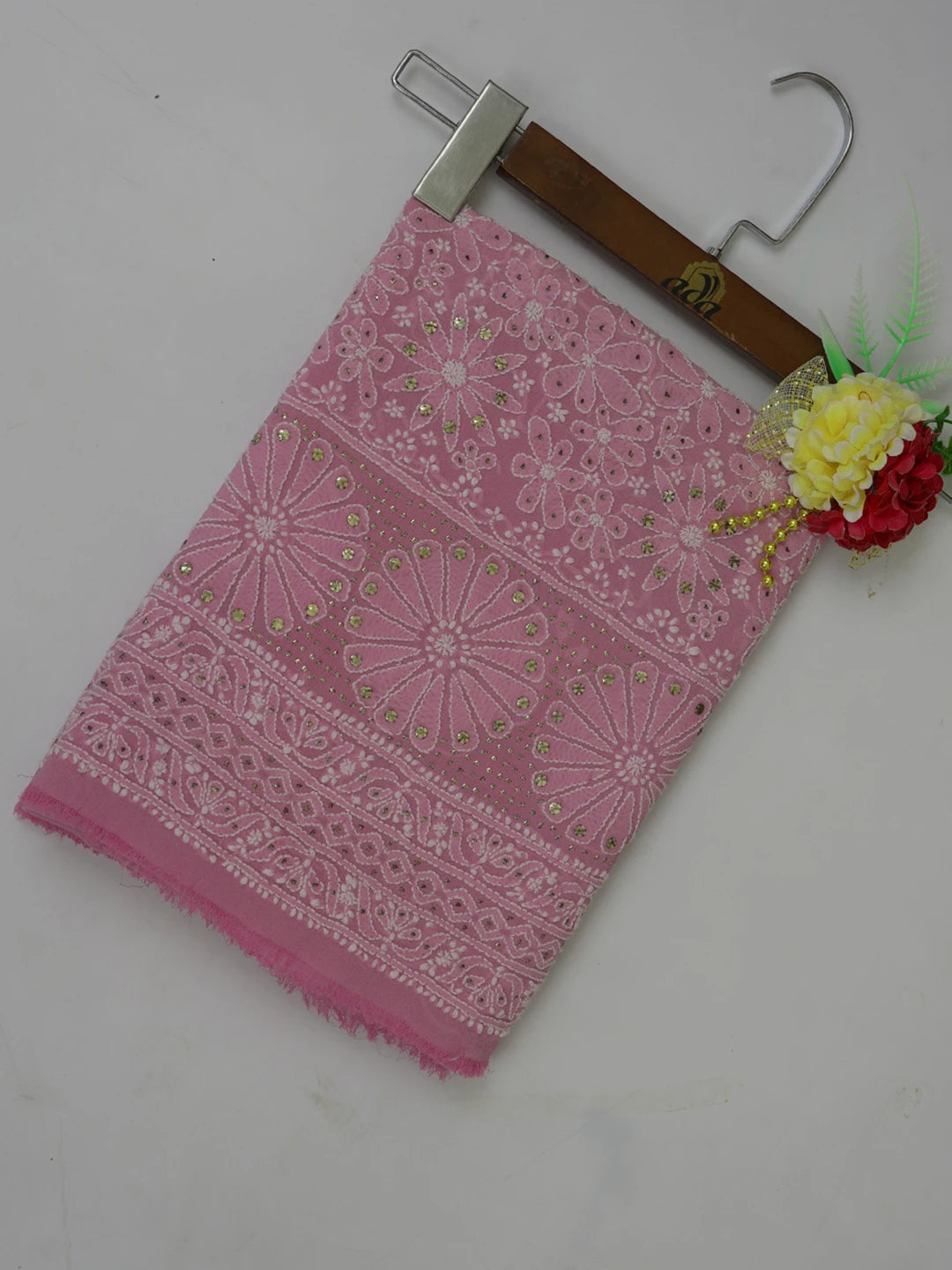Ada Hand Embroidered Opera Mauve  Pure Georgette Lucknowi Chikankari Unstitched Kurta Piece With Muqaish Work A302842
