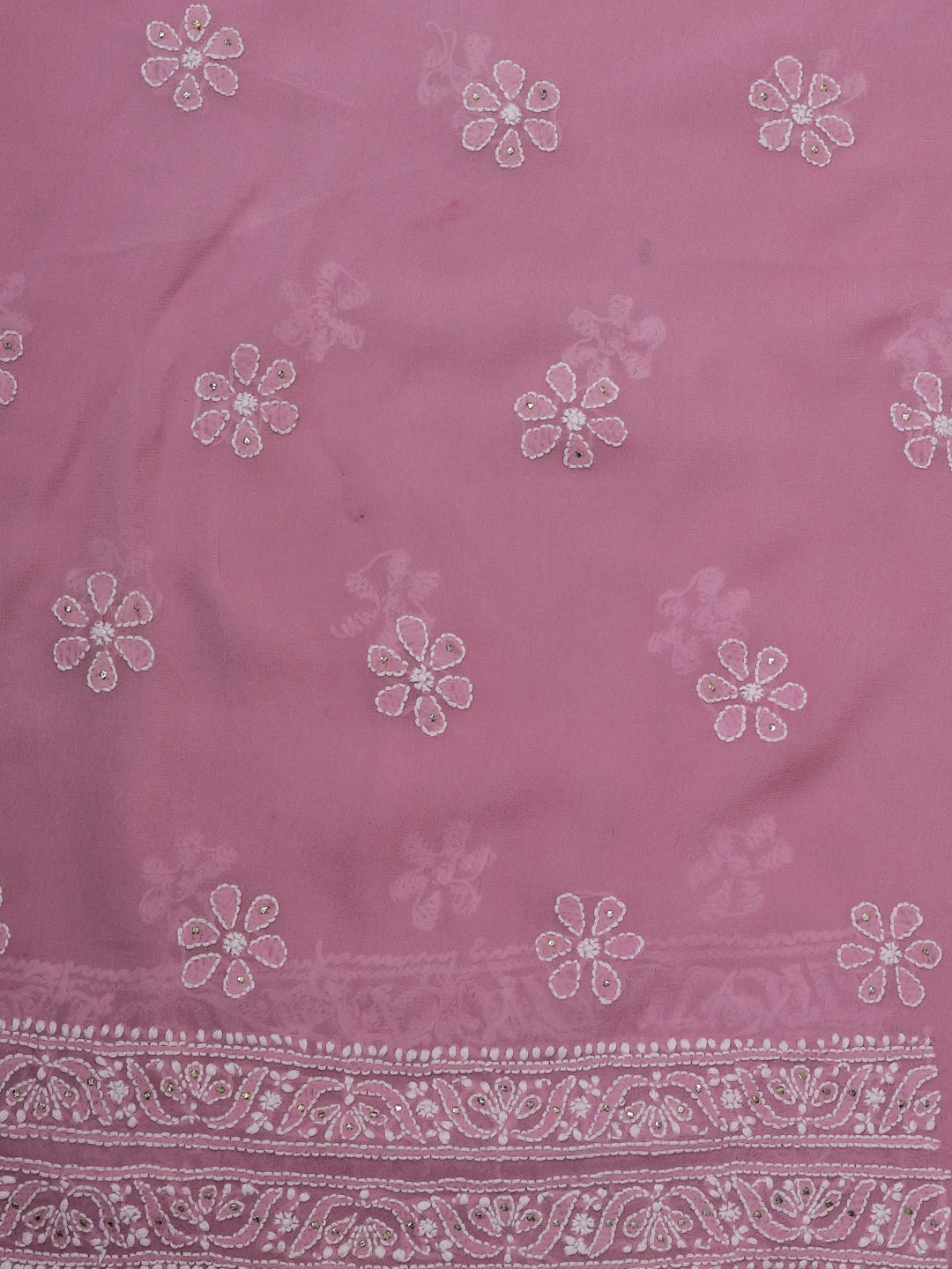 Ada Hand Embroidered Opera Mauve  Pure Georgette Lucknowi Chikankari Unstitched Kurta Piece With Muqaish Work A302842