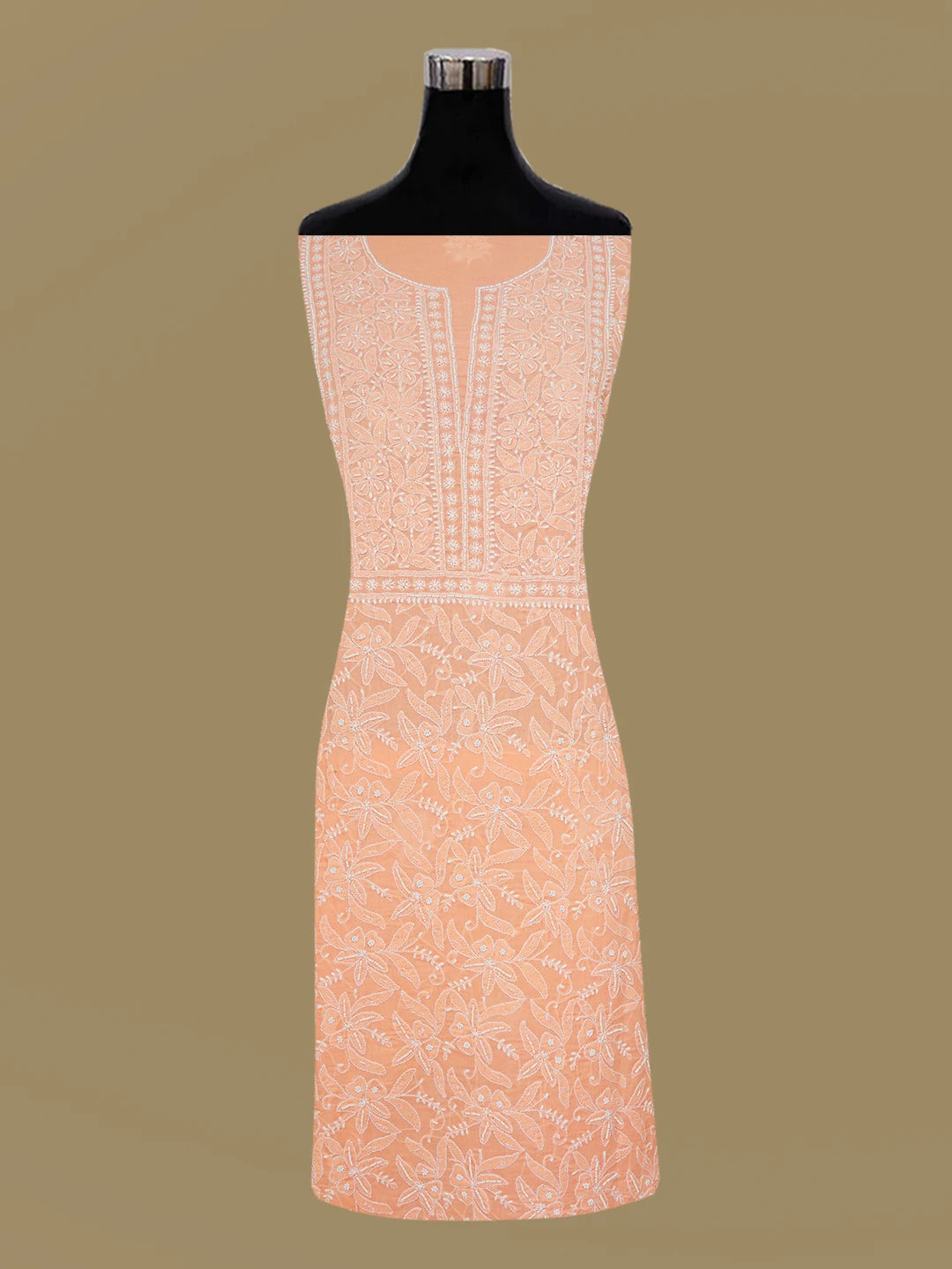 Ada Hand Embroidered Peachy Pink Cotton Lucknowi Chikankari Unstitched Suit Piece With Pearl Work 01A477472