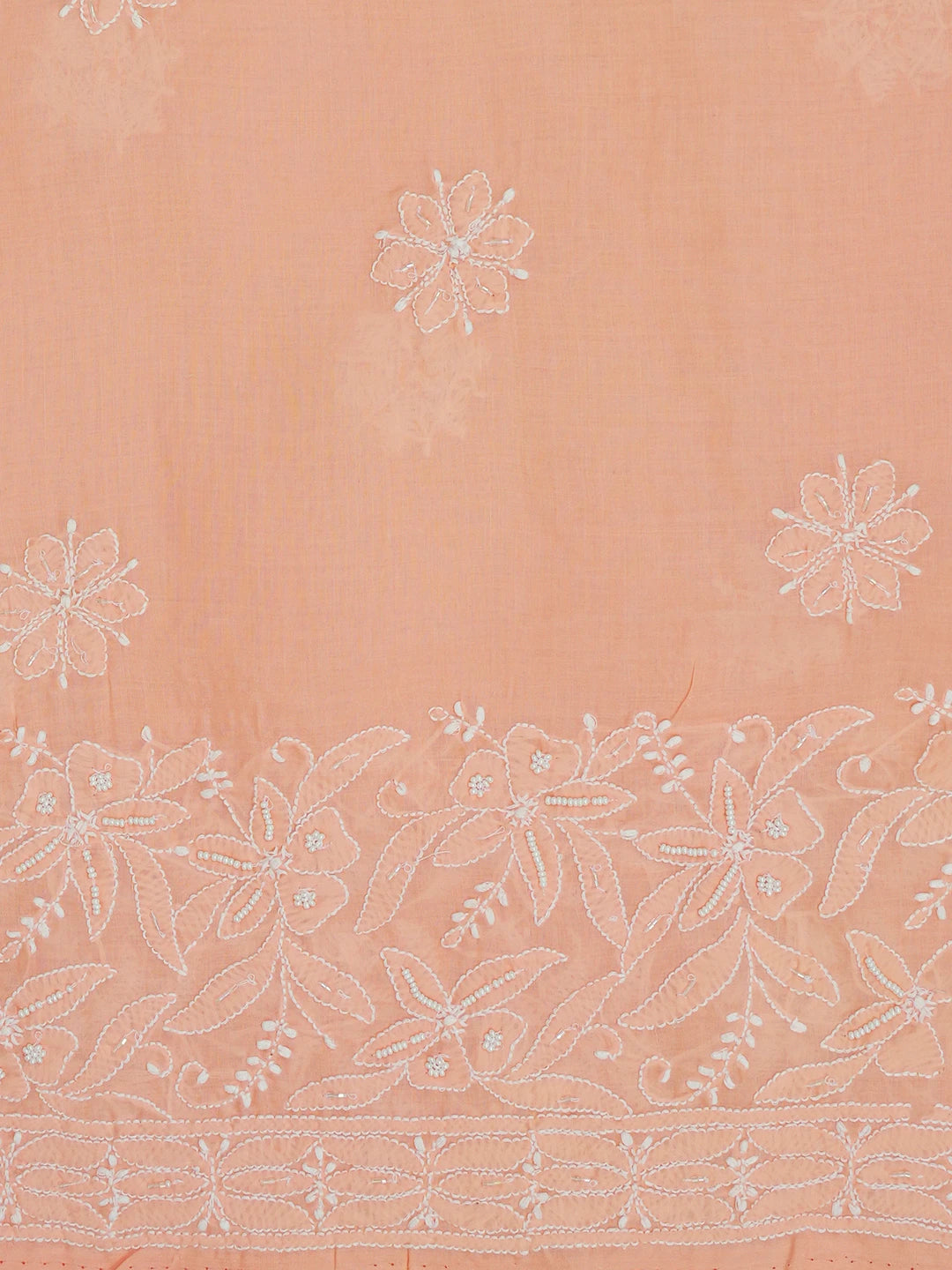 Ada Hand Embroidered Peachy Pink Cotton Lucknowi Chikankari Unstitched Suit Piece With Pearl Work 01A477472