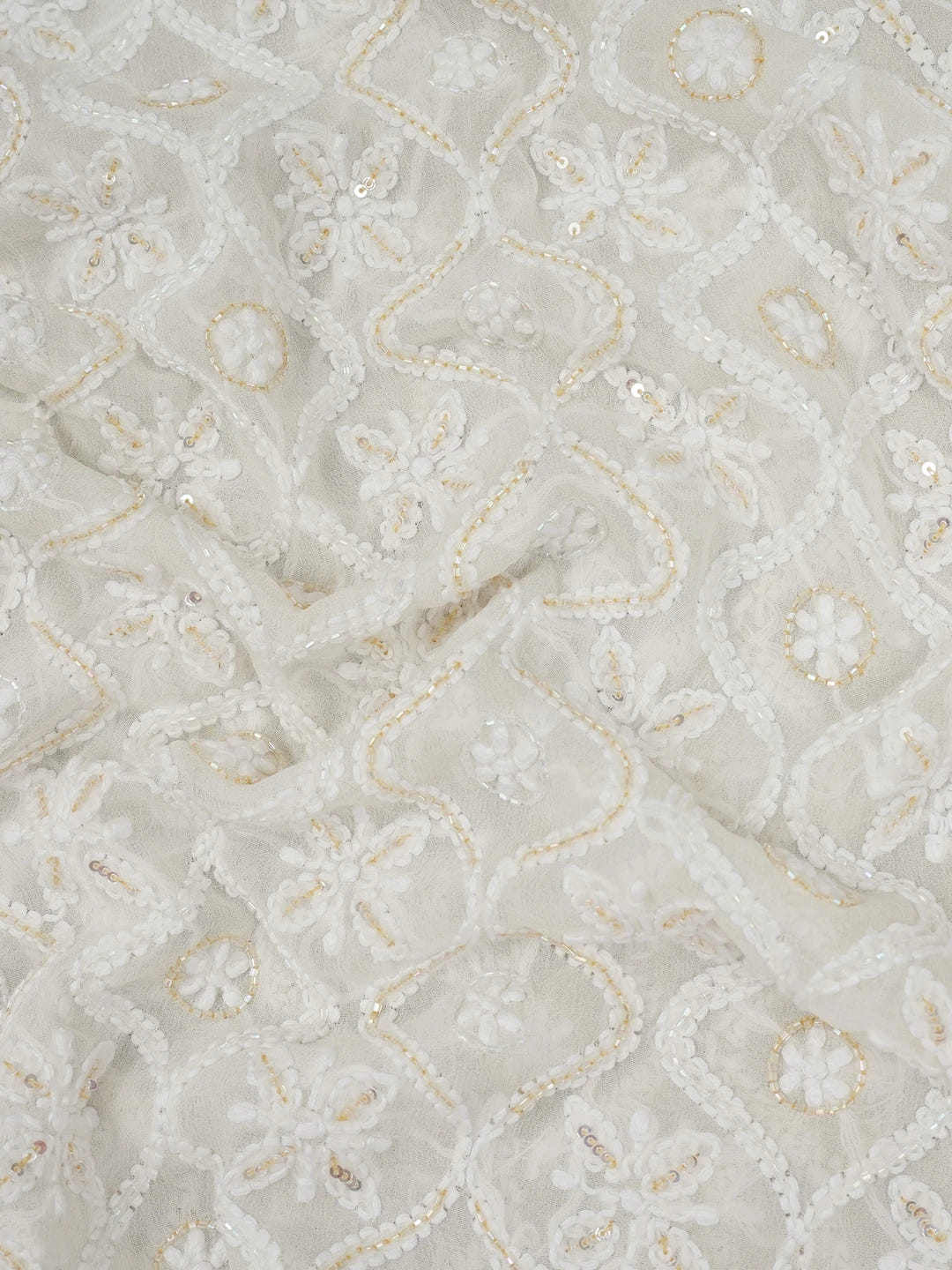 Ada Hand Embroidered Ivory White Pure Georgette Lucknowi Chikankari Unstitched Men's Kurta Piece with Cutdana Work 01A448551