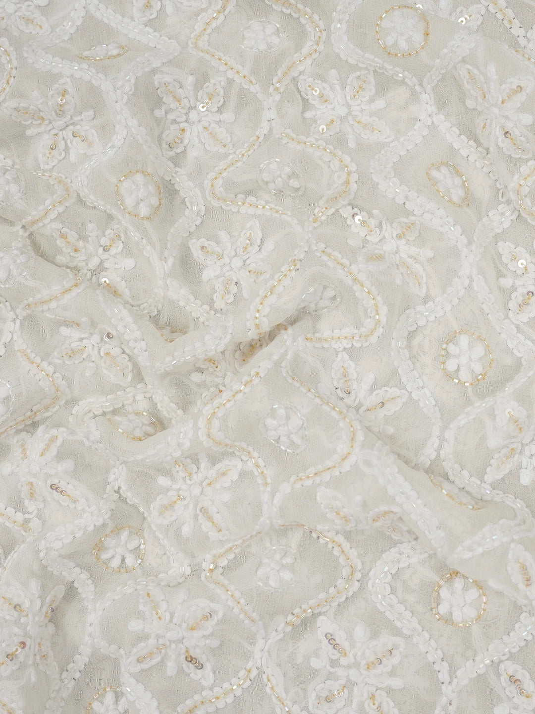 Ada Hand Embroidered Ivory White Pure Georgette Lucknowi Chikankari Unstitched Men's Kurta Piece with Cutdana Work 01A448551