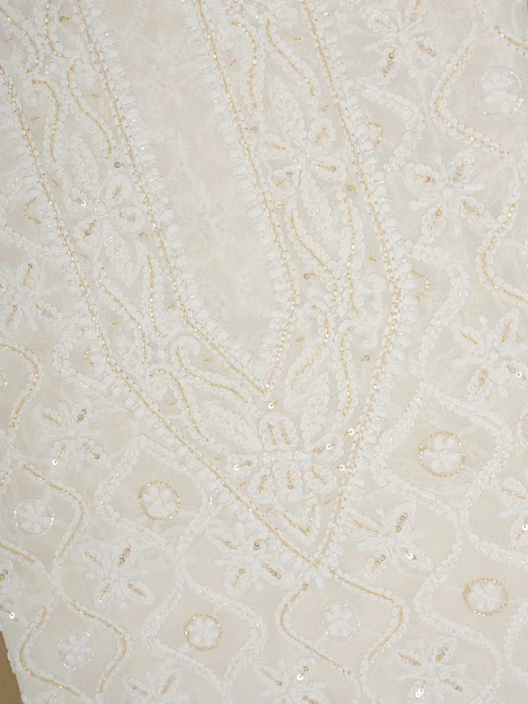 Ada Hand Embroidered Ivory White Pure Georgette Lucknowi Chikankari Unstitched Men's Kurta Piece with Cutdana Work 01A448551