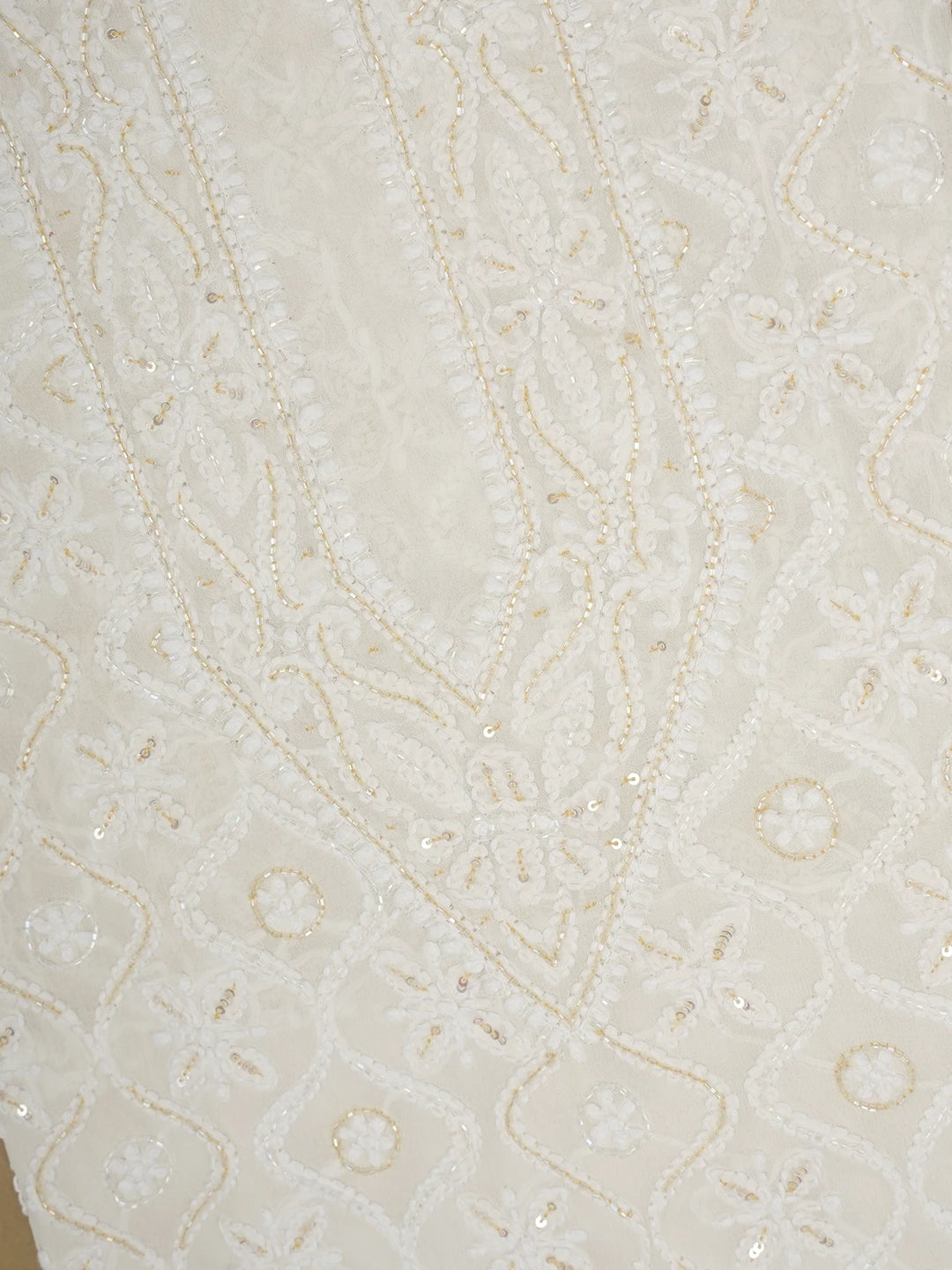 Ada Hand Embroidered Ivory White Pure Georgette Lucknowi Chikankari Unstitched Men's Kurta Piece with Cutdana Work 01A448551