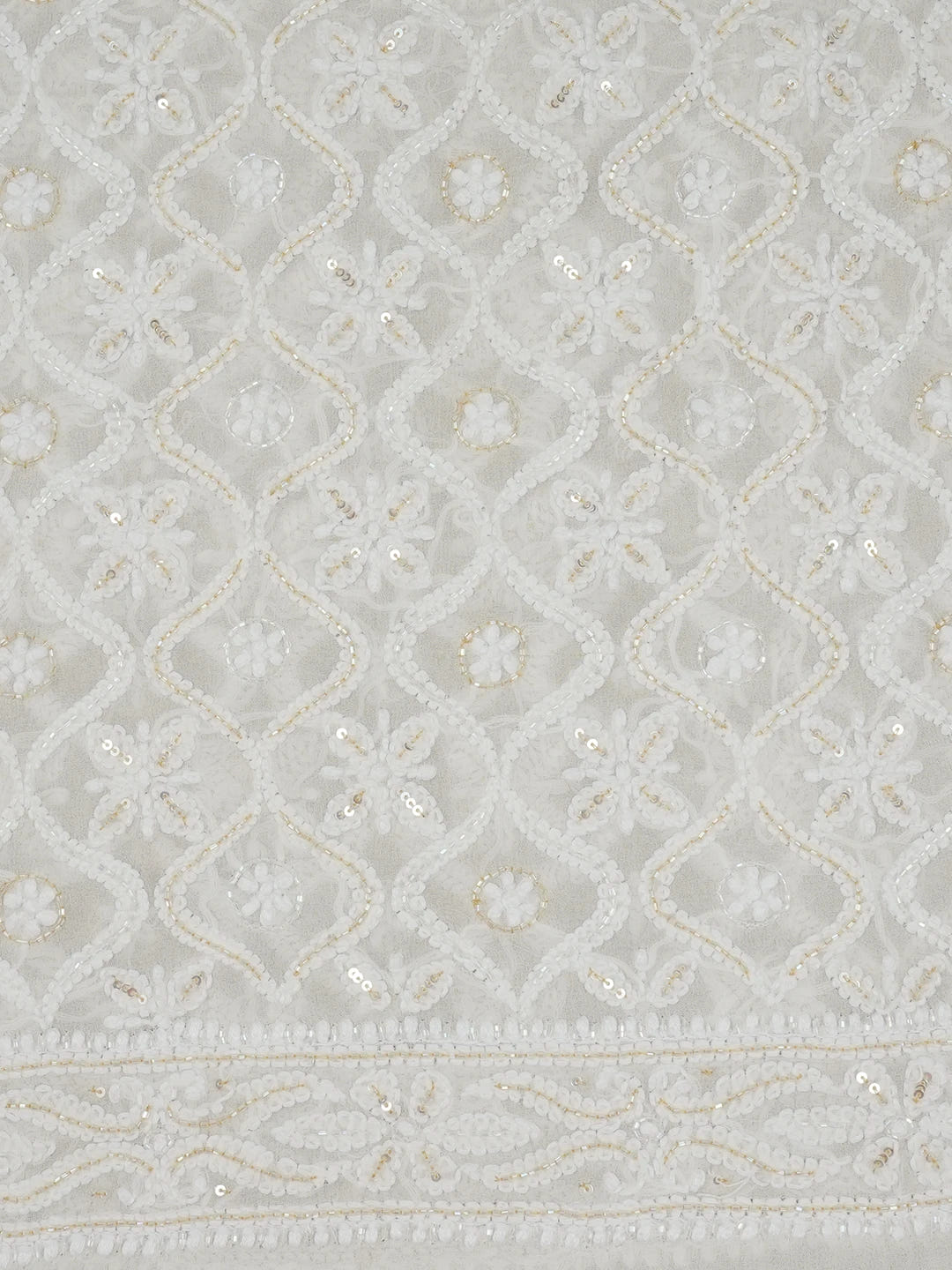 Ada Hand Embroidered Ivory White Pure Georgette Lucknowi Chikankari Unstitched Men's Kurta Piece with Cutdana Work 01A448551