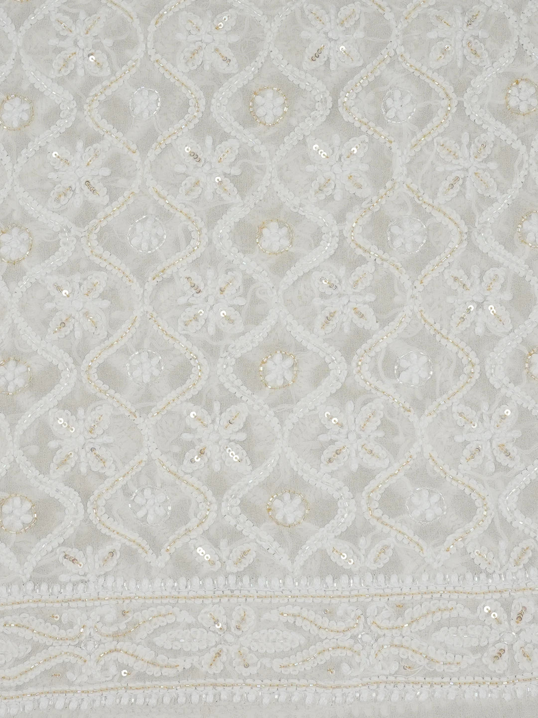 Ada Hand Embroidered Ivory White Pure Georgette Lucknowi Chikankari Unstitched Men's Kurta Piece with Cutdana Work 01A448551