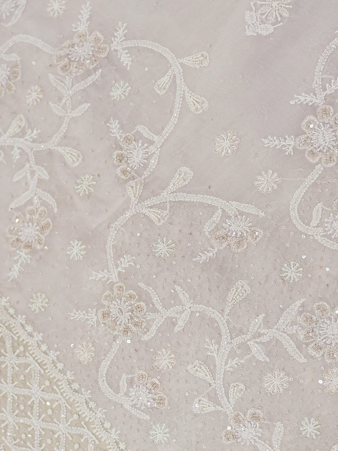 Ada Hand Embroidered Dusty Peach Organza Lucknowi Chikankari Saree and Blouse With Pearl Work 01A628046
