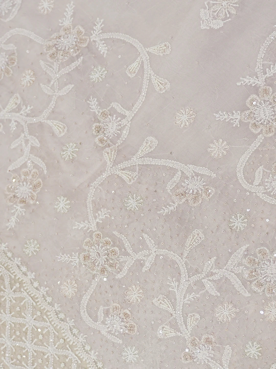 Ada Hand Embroidered Dusty Peach Organza Lucknowi Chikankari Saree and Blouse With Pearl Work 01A628046