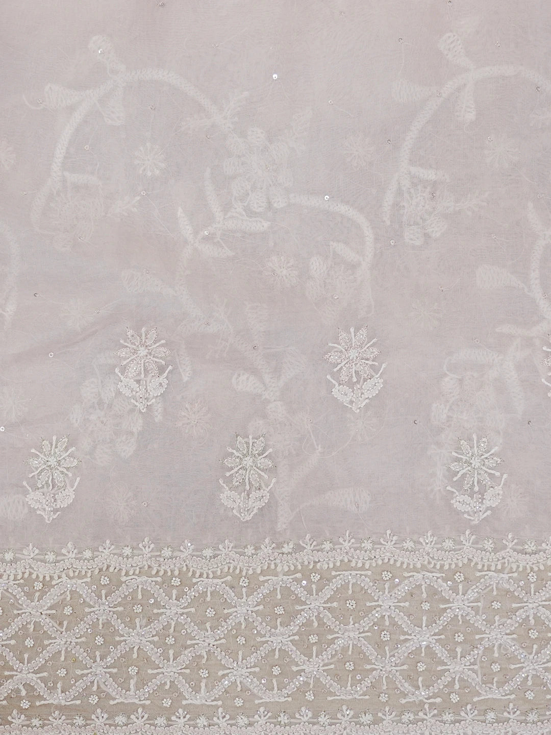 Ada Hand Embroidered Dusty Peach Organza Lucknowi Chikankari Saree and Blouse With Pearl Work 01A628046