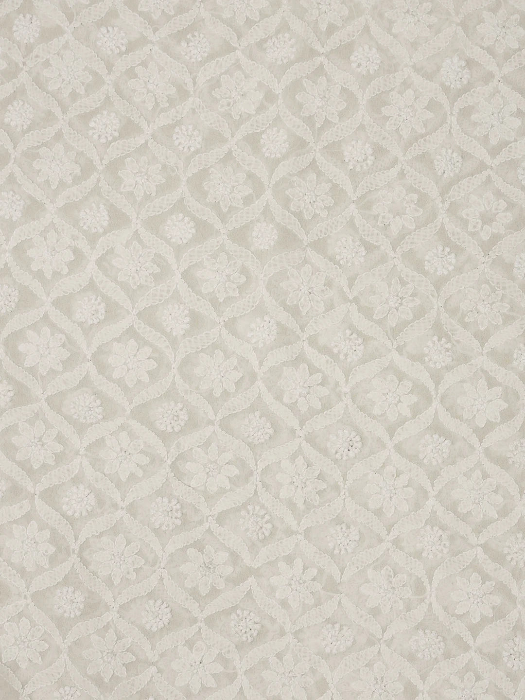 Ada Hand Embroidered White Pure Georgette Lucknowi Chikankari Unstitched Men's Kurta Piece 01A536093