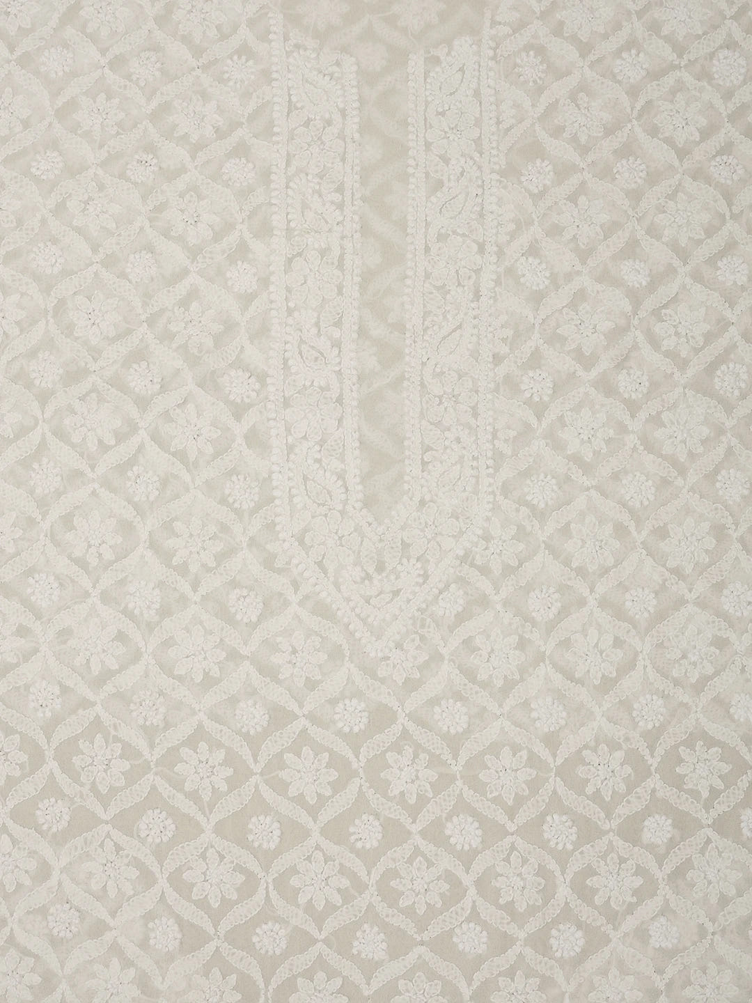 Ada Hand Embroidered White Pure Georgette Lucknowi Chikankari Unstitched Men's Kurta Piece 01A536093