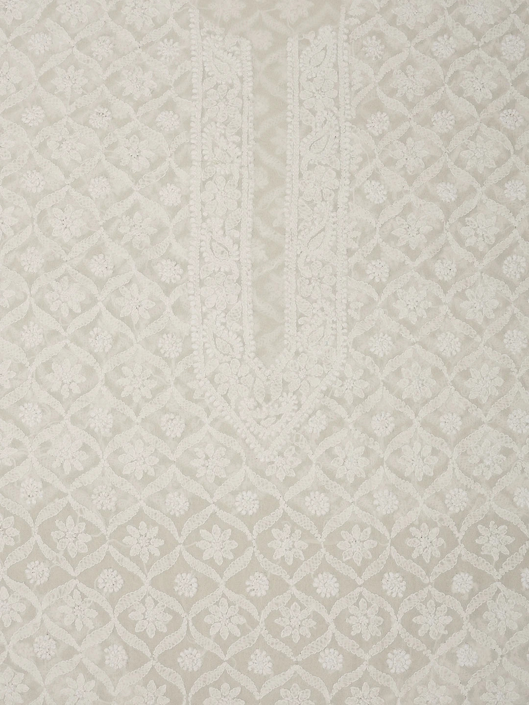 Ada Hand Embroidered White Pure Georgette Lucknowi Chikankari Unstitched Men's Kurta Piece 01A536093
