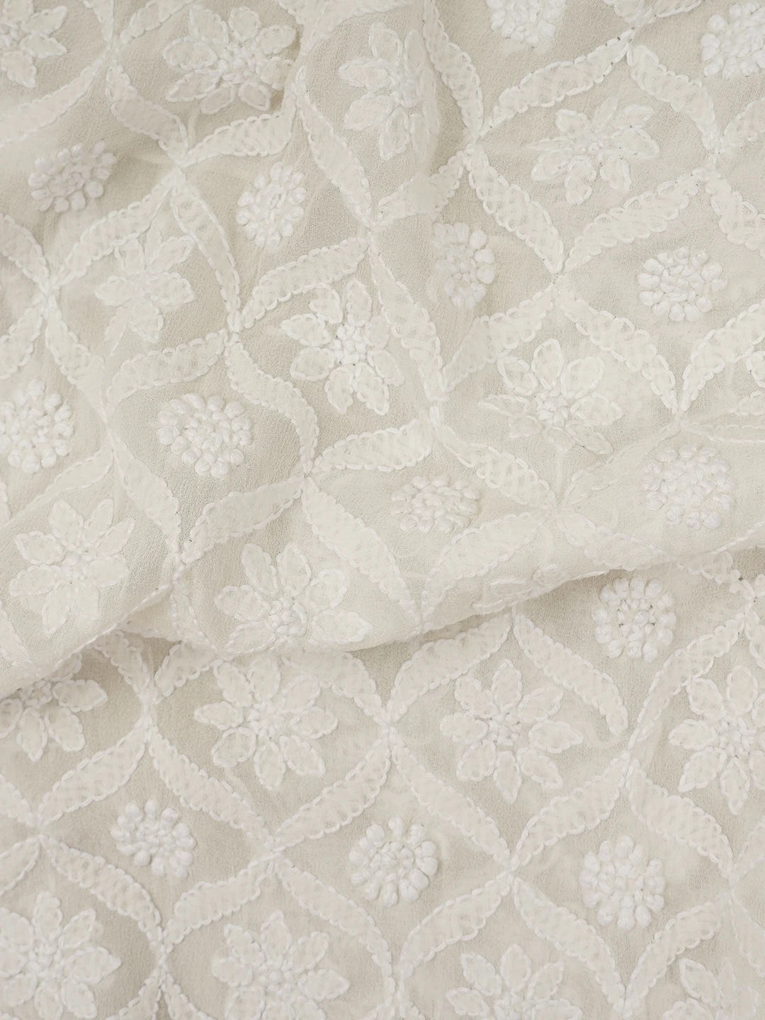 Ada Hand Embroidered White Pure Georgette Lucknowi Chikankari Unstitched Men's Kurta Piece 01A536093