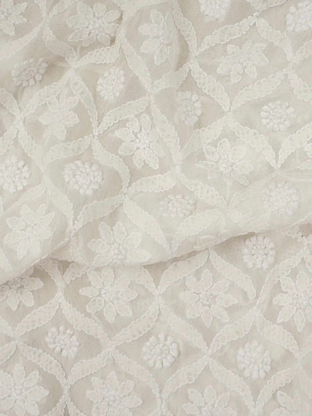 Ada Hand Embroidered White Pure Georgette Lucknowi Chikankari Unstitched Men's Kurta Piece 01A536093