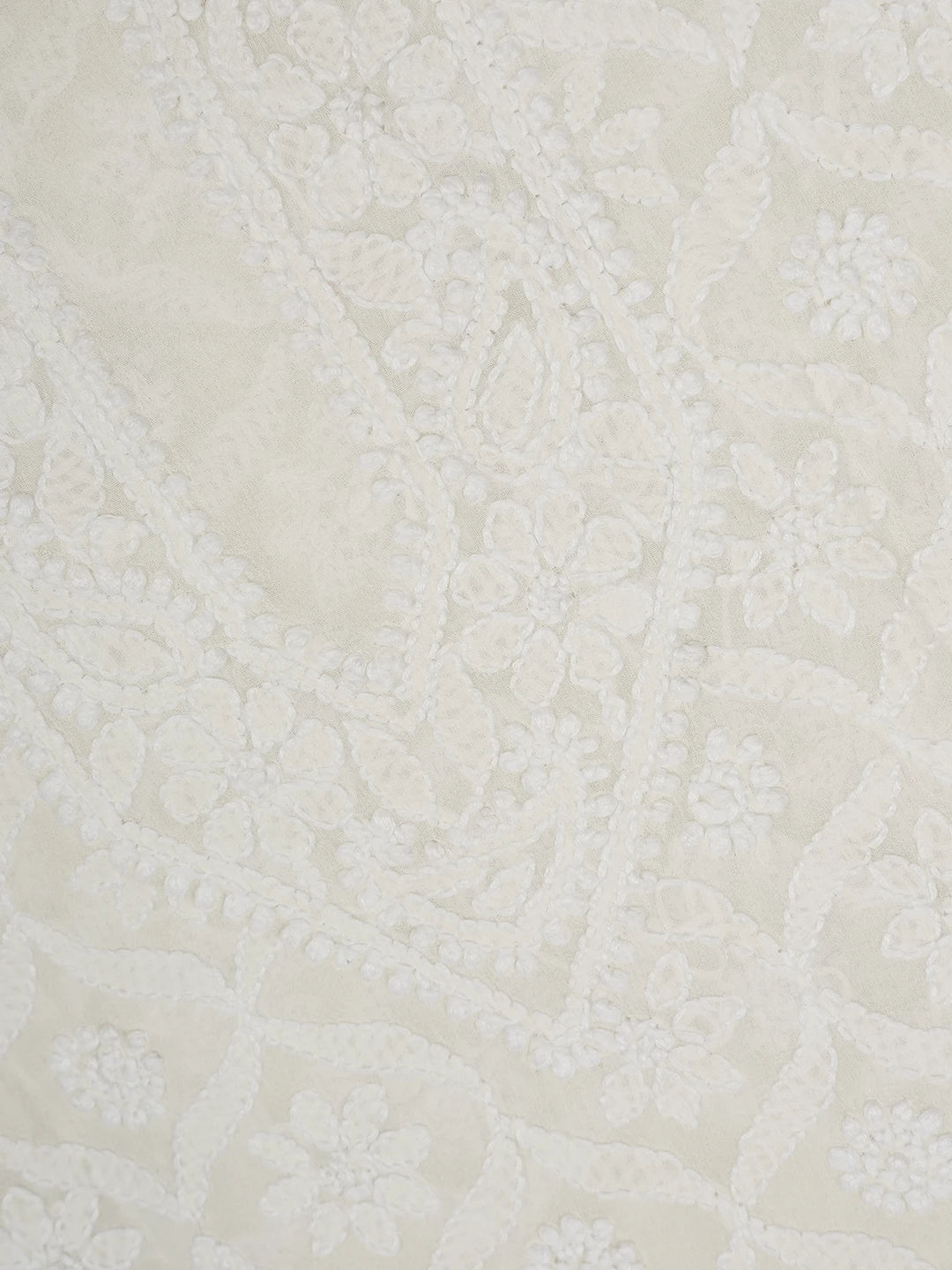 Ada Hand Embroidered White Pure Georgette Lucknowi Chikankari Unstitched Men's Kurta Piece 01A536093