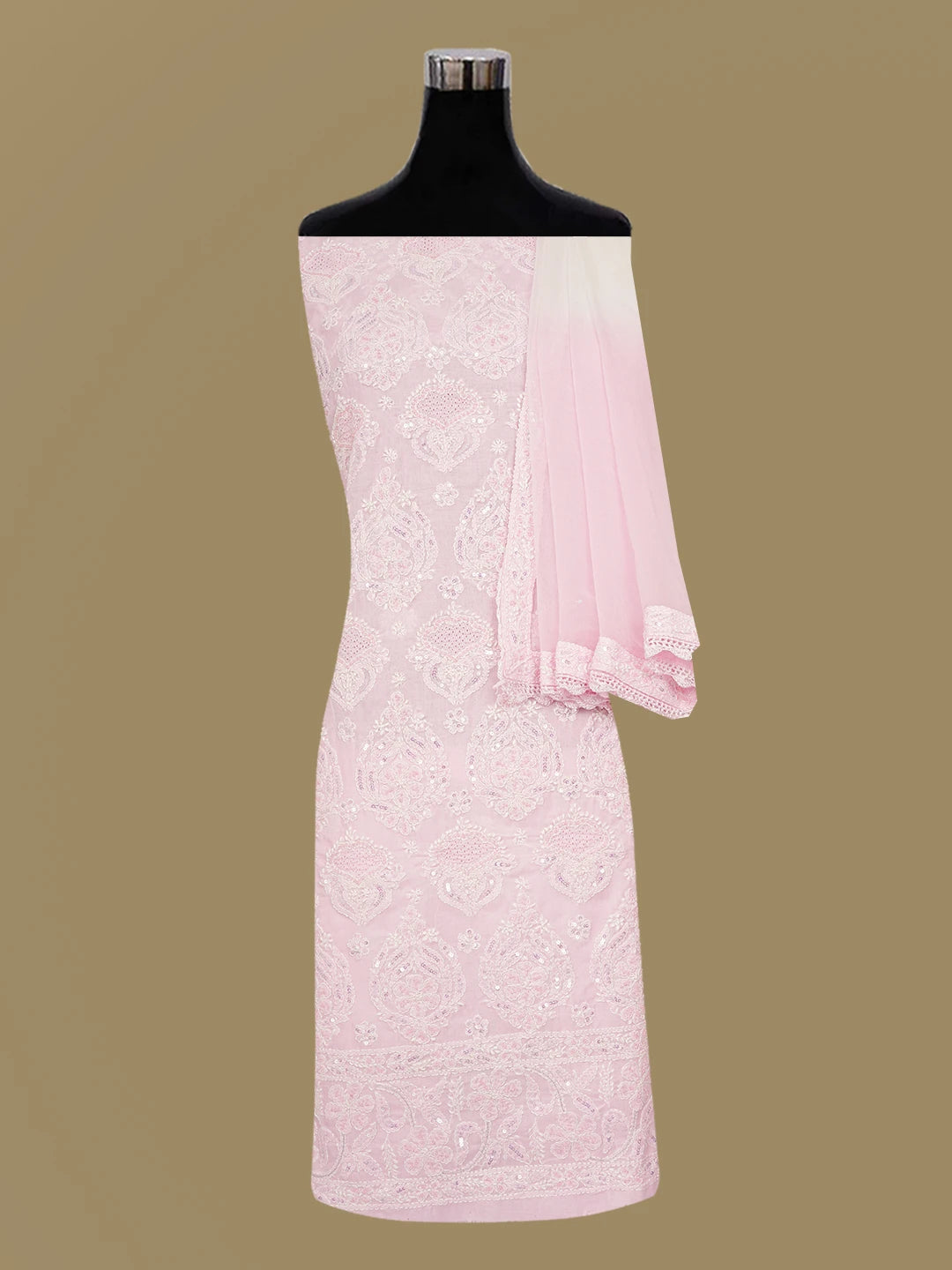 Ada Hand Embroidered Pink Cotton Lucknowi Chikankari Unstitched Suit Piece 01A604931