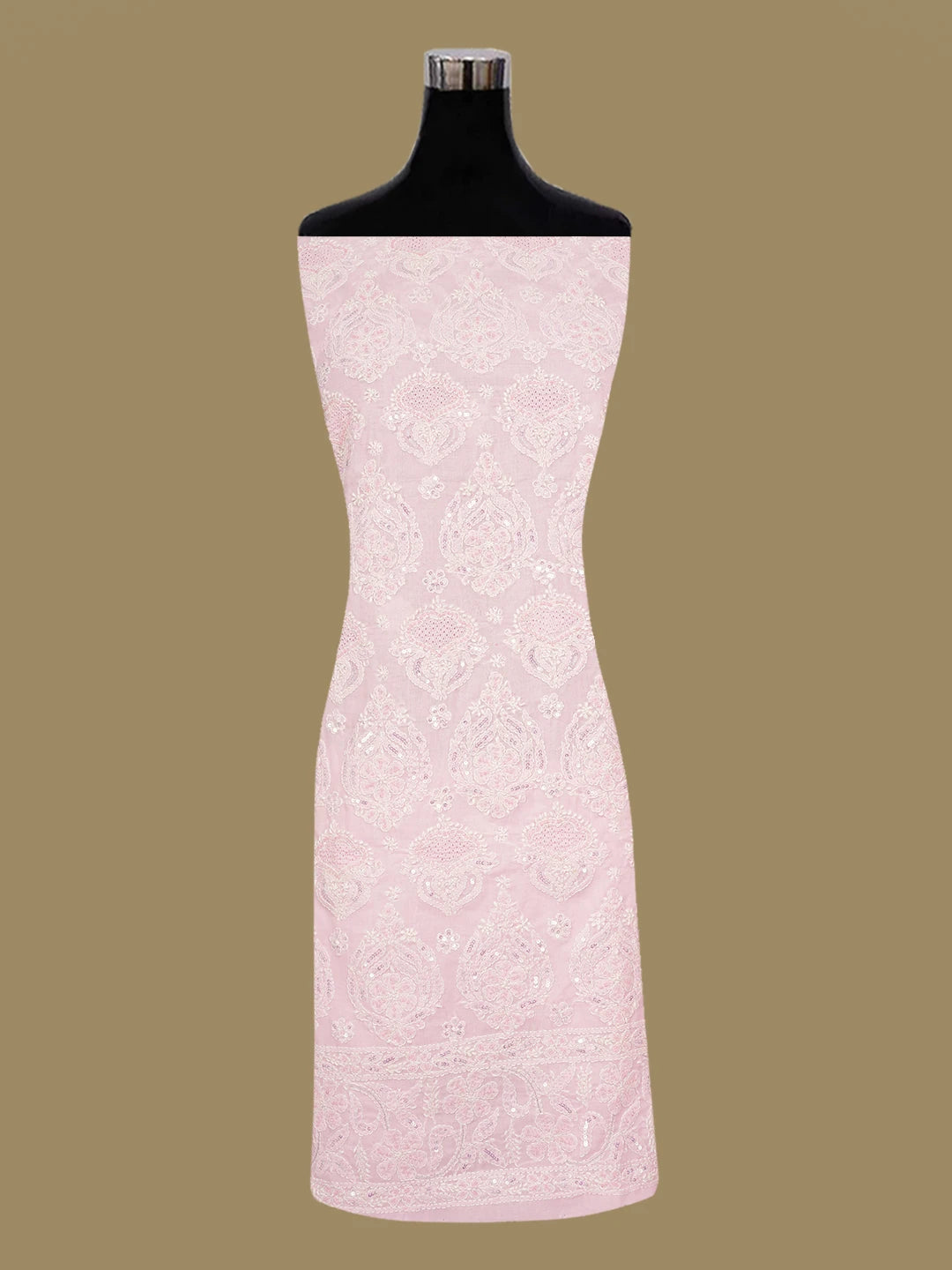 Ada Hand Embroidered Pink Cotton Lucknowi Chikankari Unstitched Suit Piece 01A604931