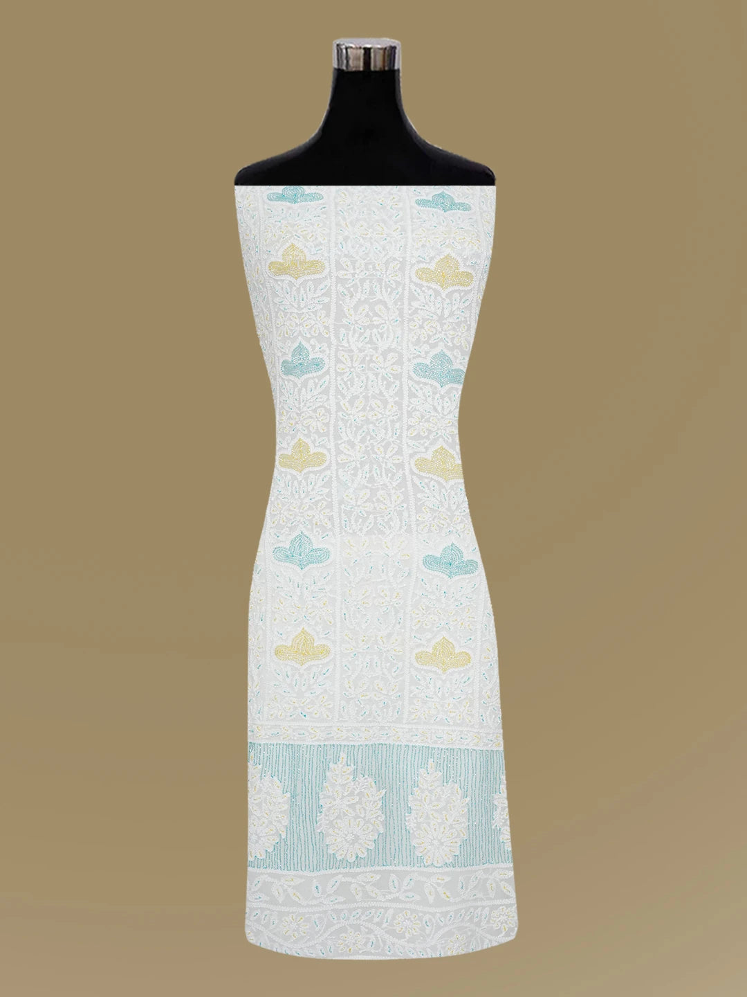 Ada Hand Embroidered White Viscose Georgette Lucknowi Chikankari Unstitched Kurta Dupatta Set With Cutdana Work 01A564747