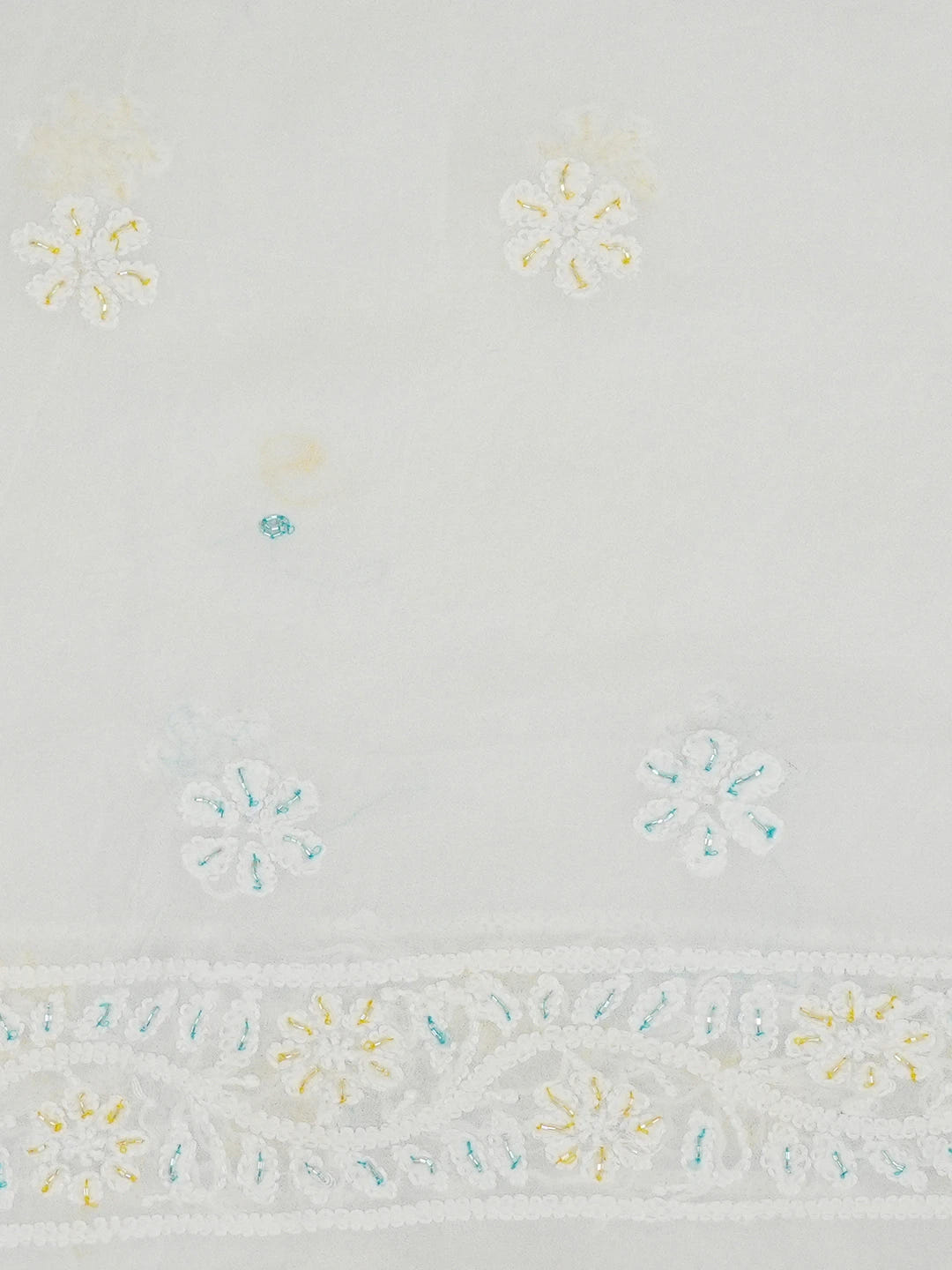 Ada Hand Embroidered White Viscose Georgette Lucknowi Chikankari Unstitched Kurta Dupatta Set With Cutdana Work 01A564747