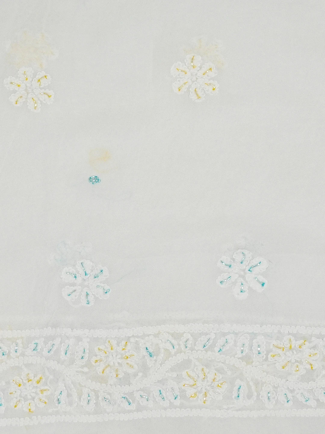 Ada Hand Embroidered White Viscose Georgette Lucknowi Chikankari Unstitched Kurta Dupatta Set With Cutdana Work 01A564747