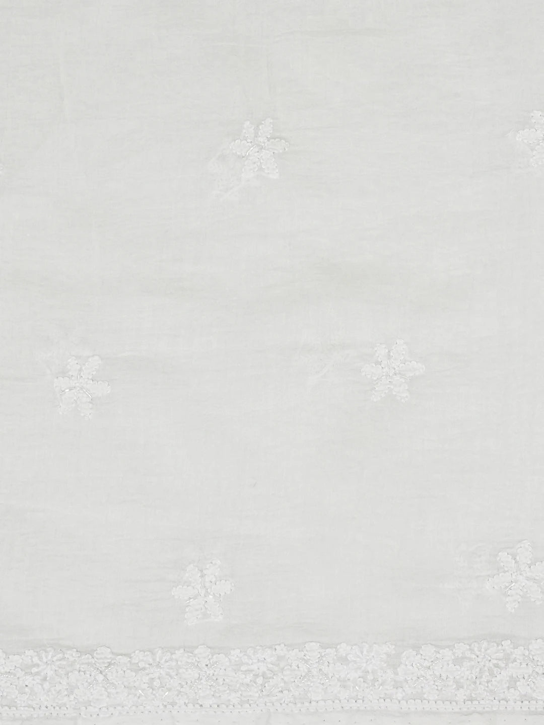Ada Hand Embroidered White Chanderi Lucknowi Chikankari Unstitched Kurta Dupatta Set With Parsi Work 01A645739