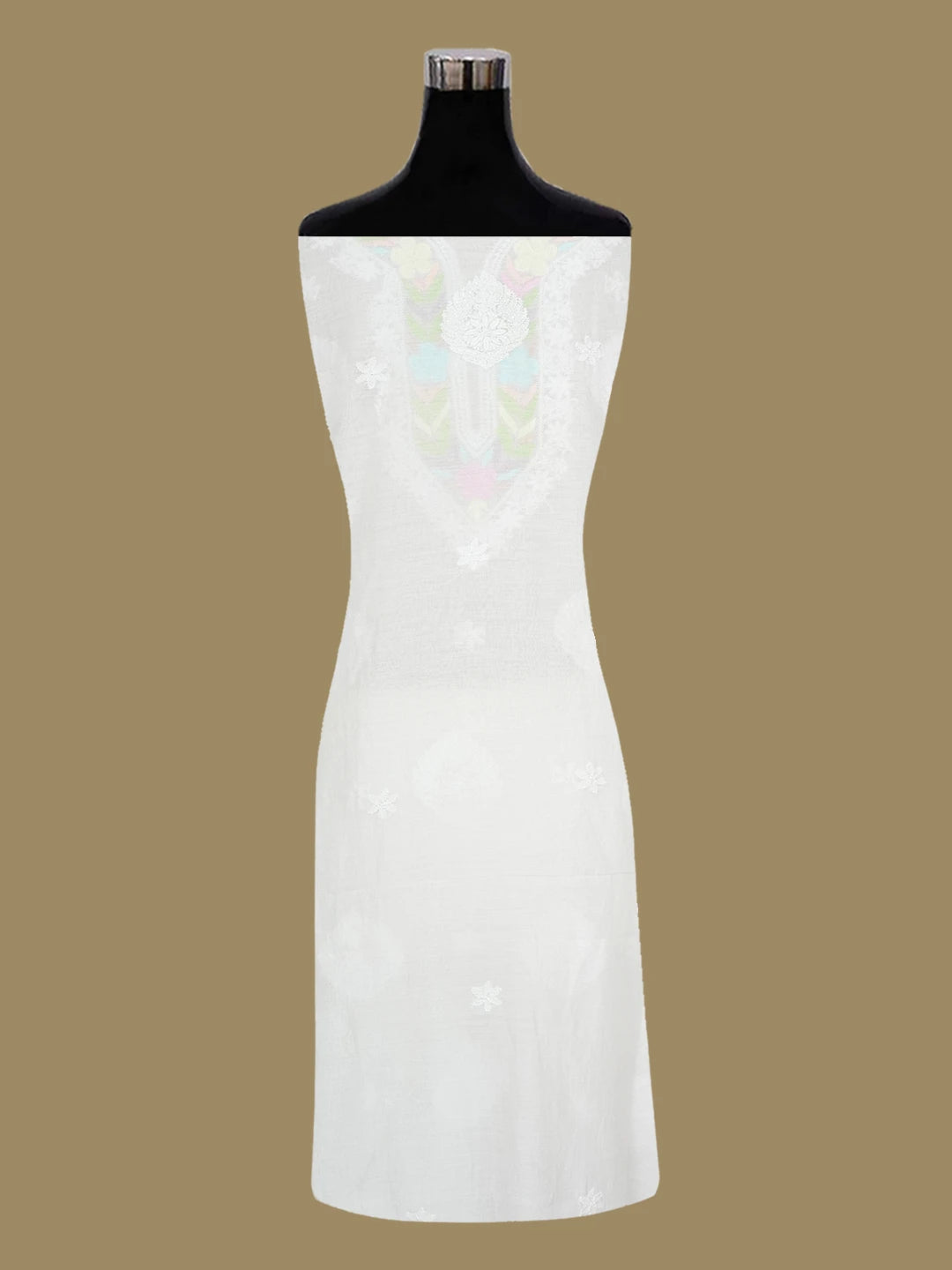Ada Hand Embroidered White Chanderi Lucknowi Chikankari Unstitched Kurta Dupatta Set With Parsi Work 01A645738