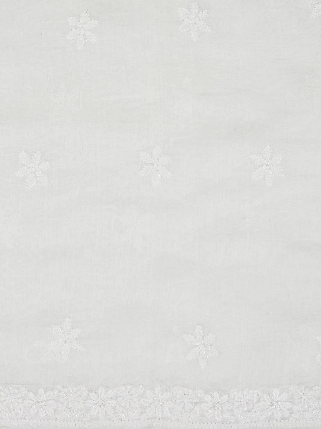 Ada Hand Embroidered White Chanderi Lucknowi Chikankari Unstitched Kurta Dupatta Set With Parsi Work 01A645738