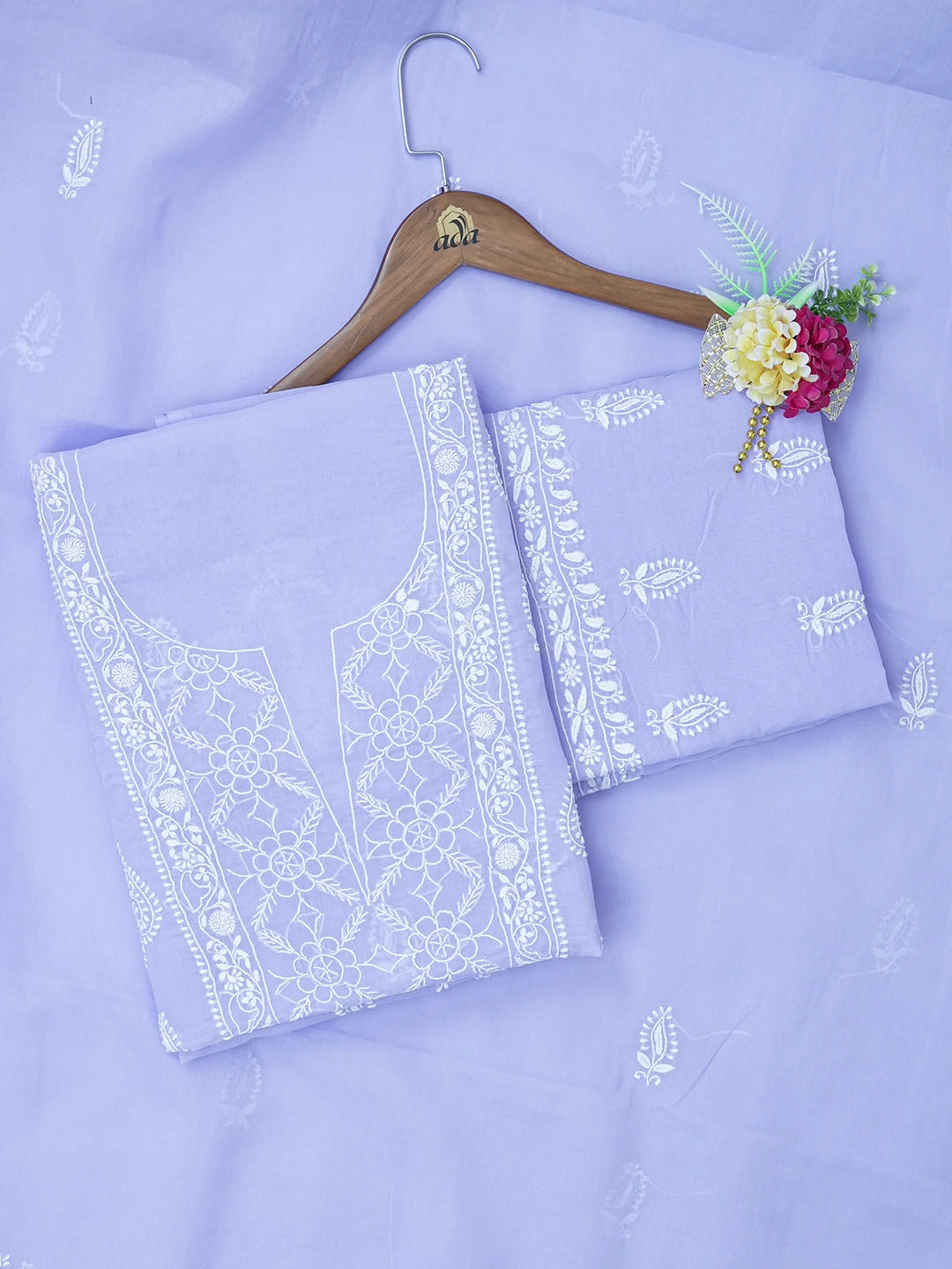 Ada Hand Embroidered Mauve Cotton Lucknowi Chikankari Unstitched Suit Piece 01A647391